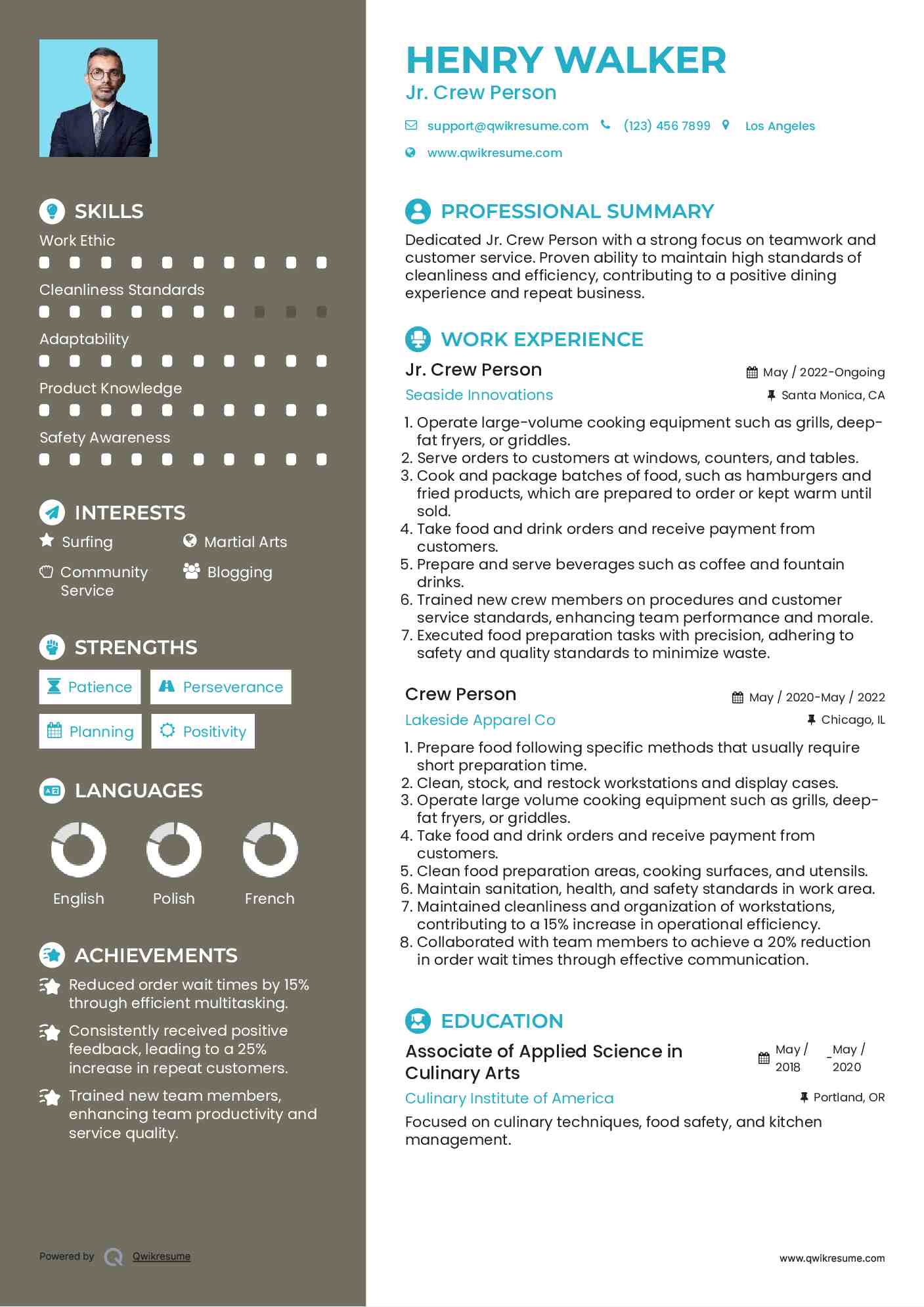 Jr. Crew Person Resume Model