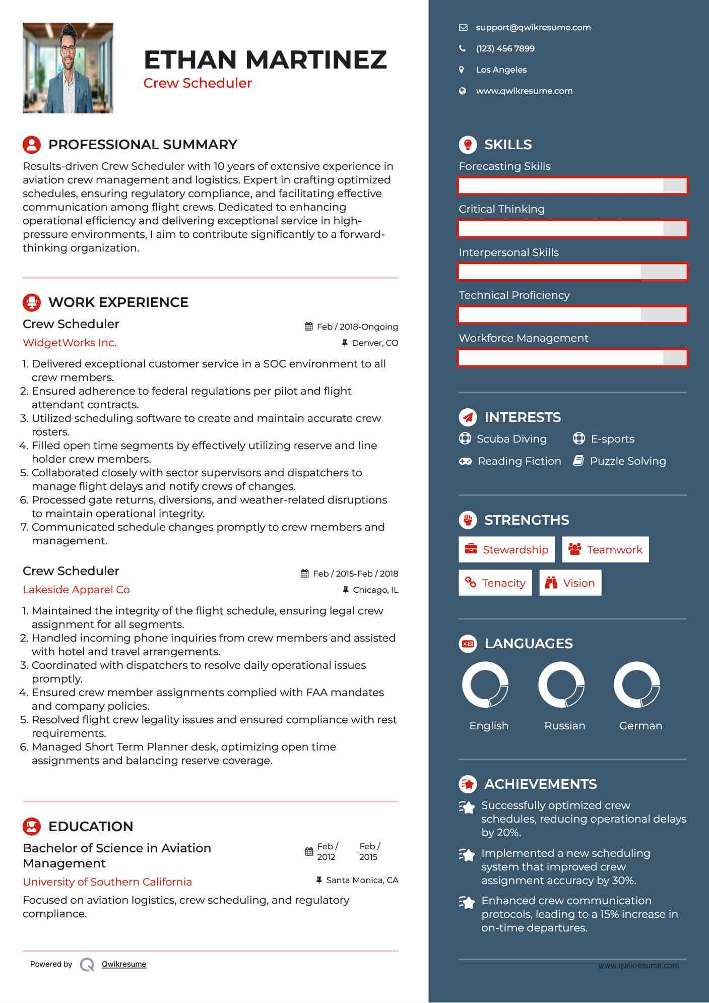 Crew Scheduler Resume Model
