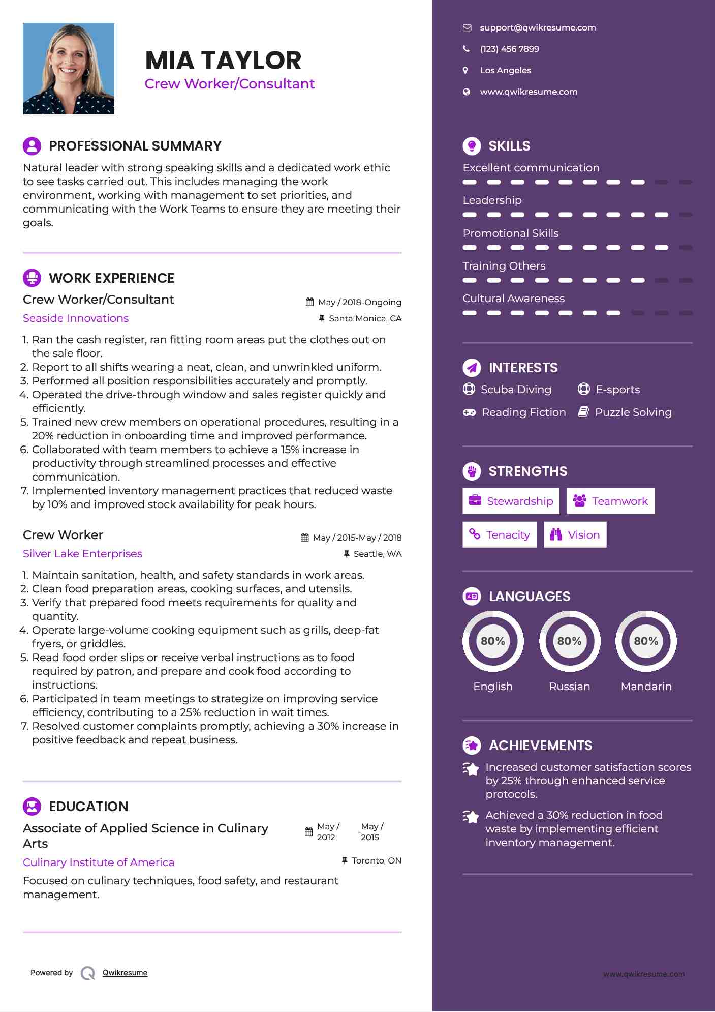 Crew Worker/Consultant Resume Sample