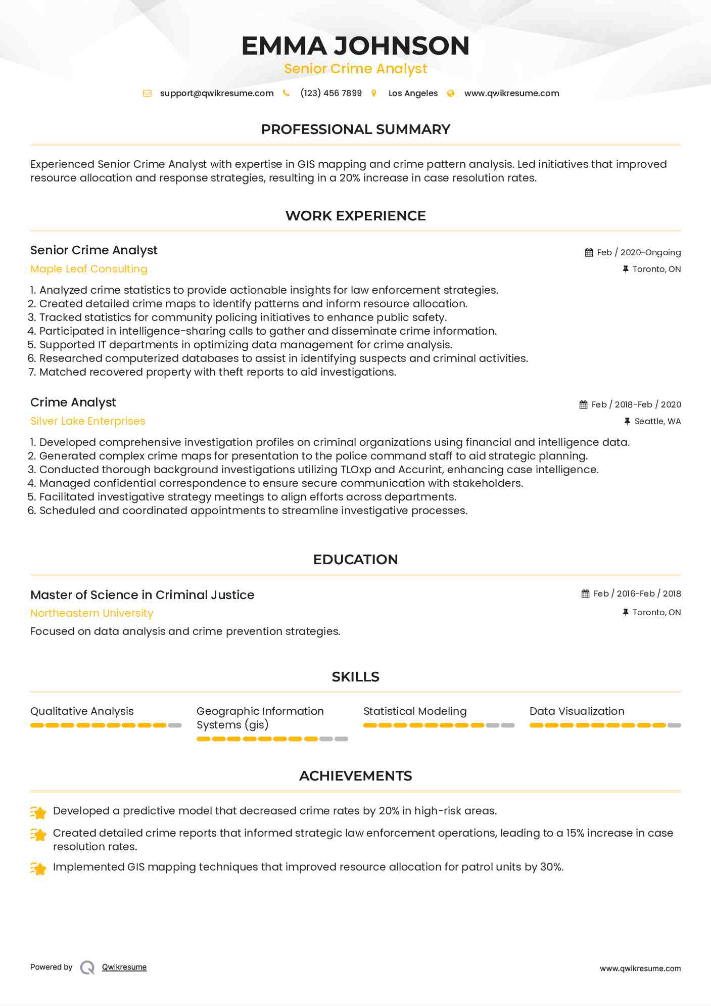Crime Analyst Resume Samples QwikResume