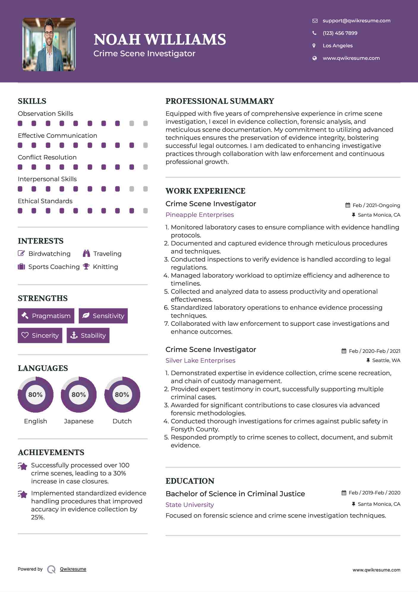 Crime Scene Investigator Resume Template