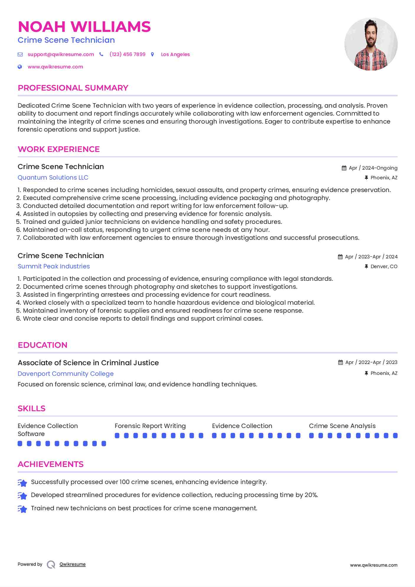Crime Scene Technician Resume Example