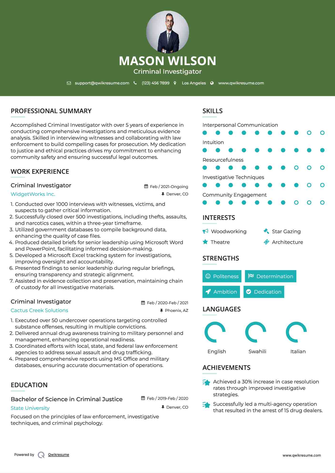 Criminal Investigator Resume Template