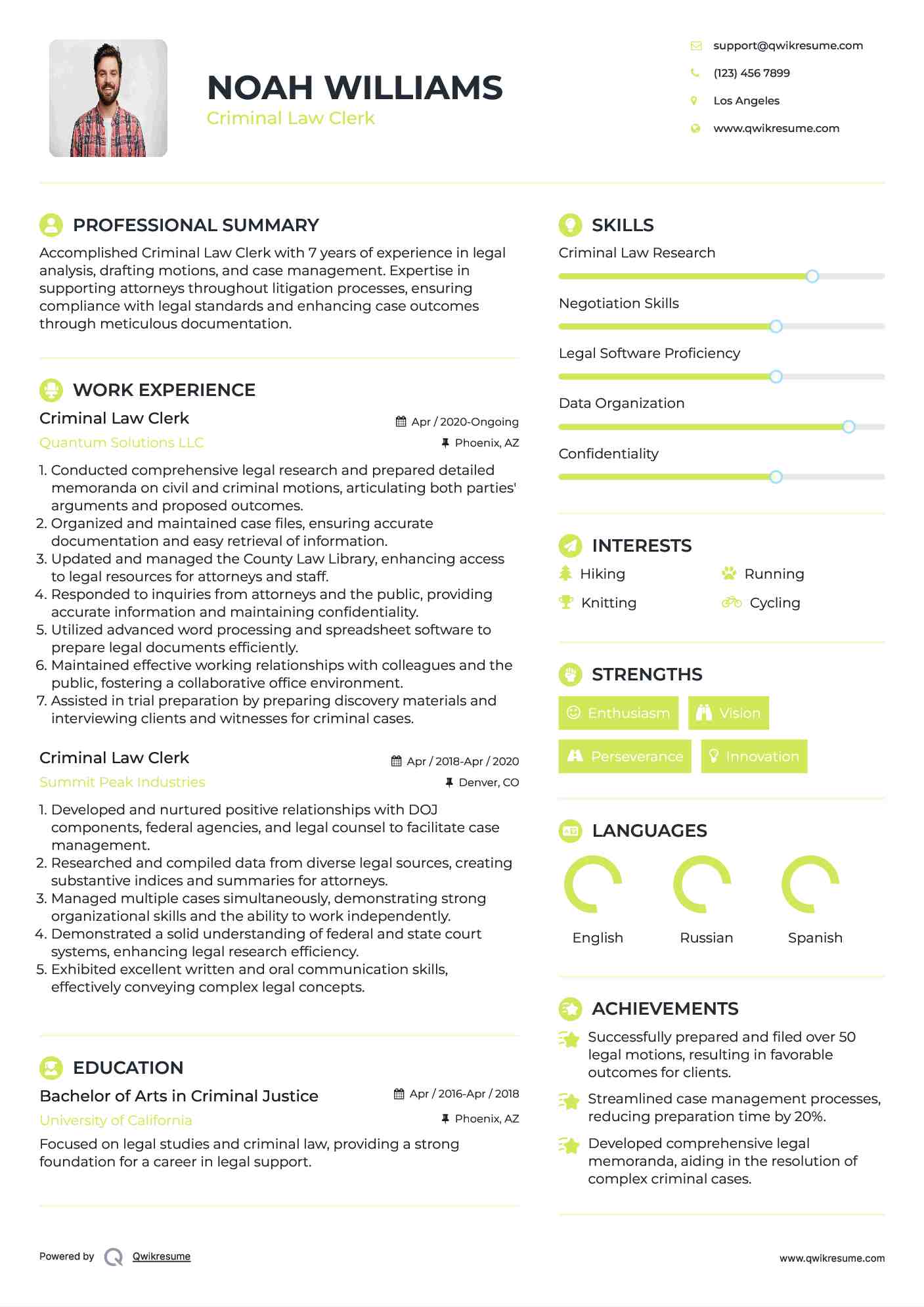 Criminal Law Clerk Resume Template
