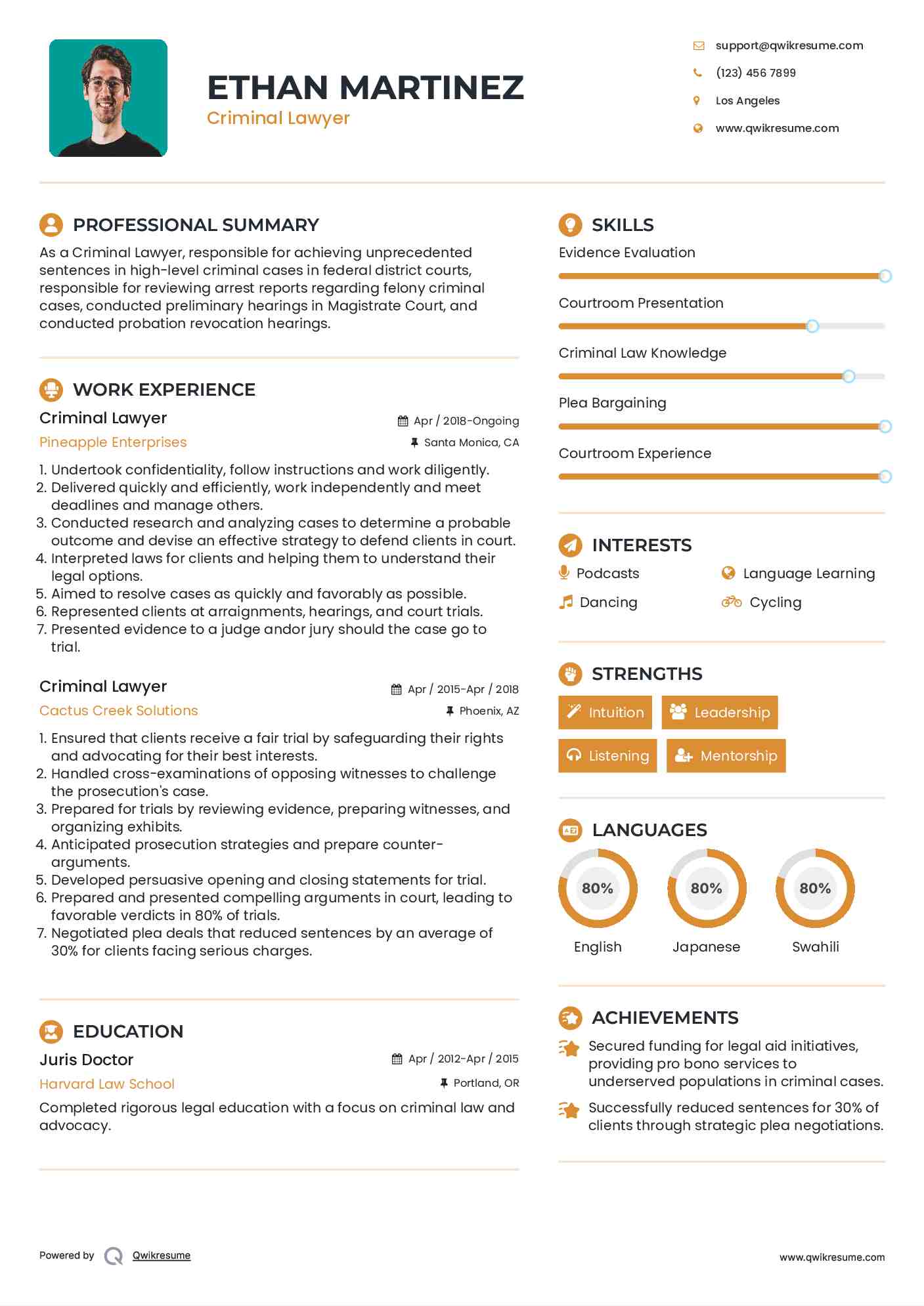 Criminal Lawyer Resume Format