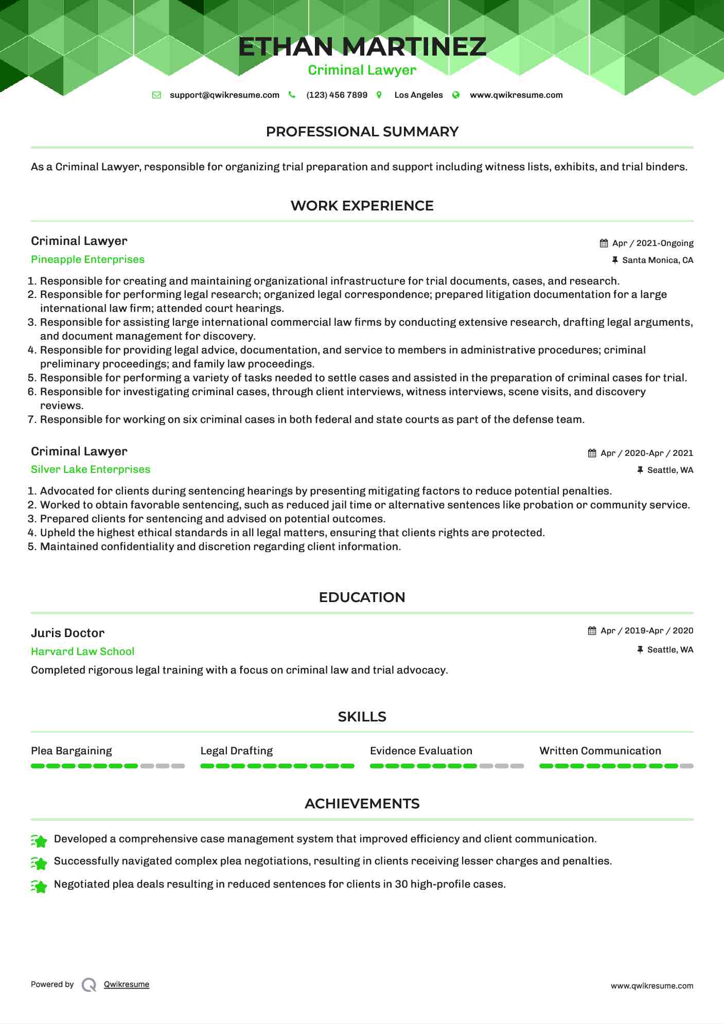Criminal Lawyer Resume Example