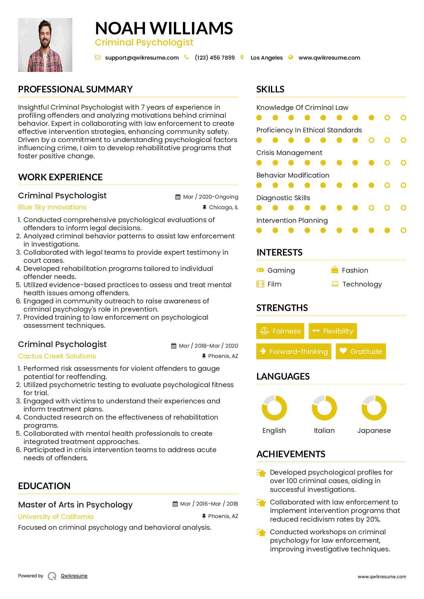 Criminal Psychologist Resume Example