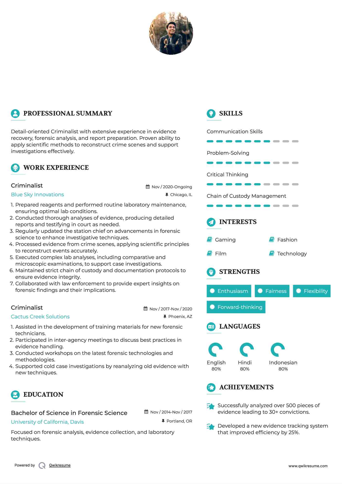 Criminalist Resume Example