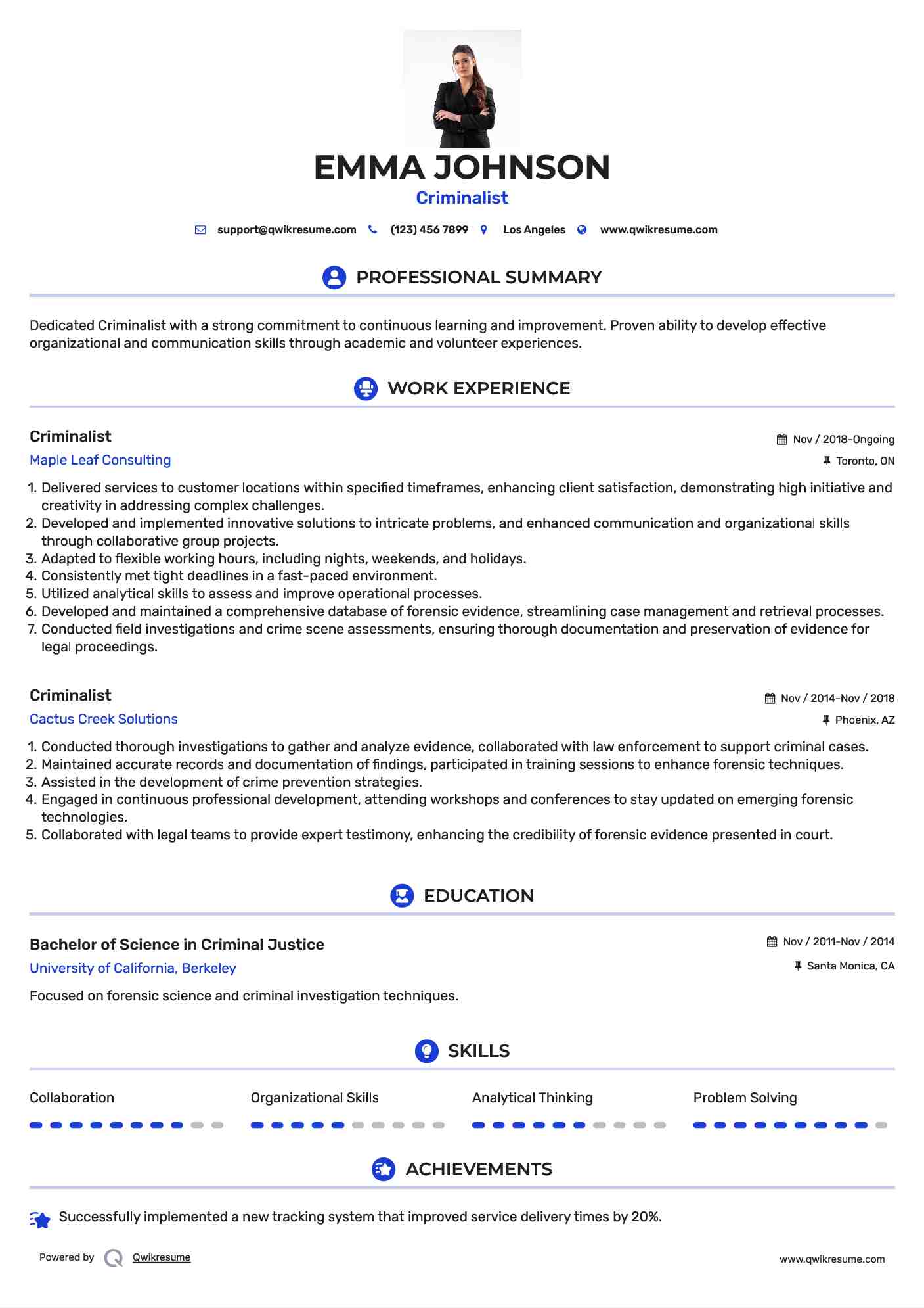 Criminalist Resume Model