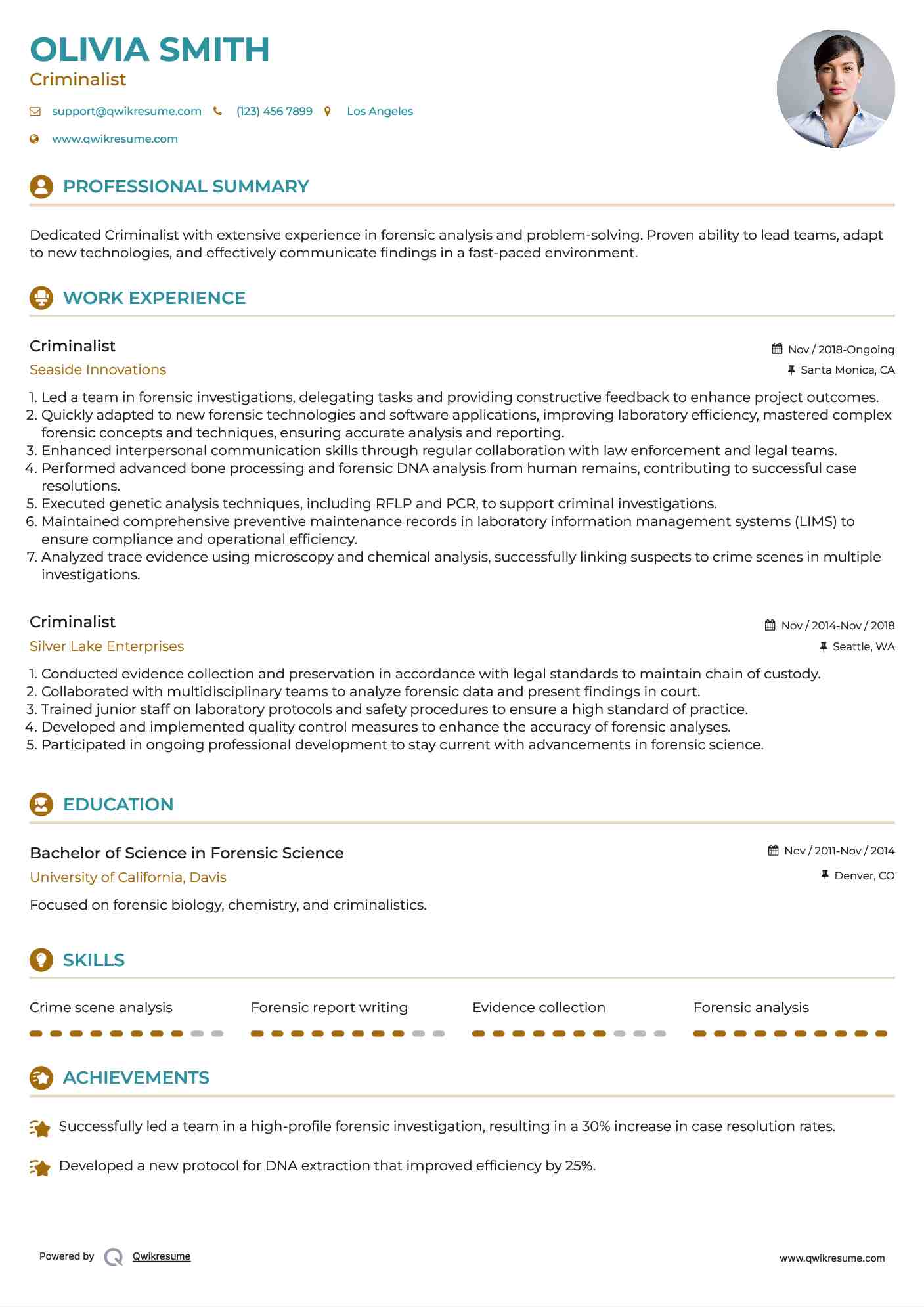 Criminalist Resume Sample