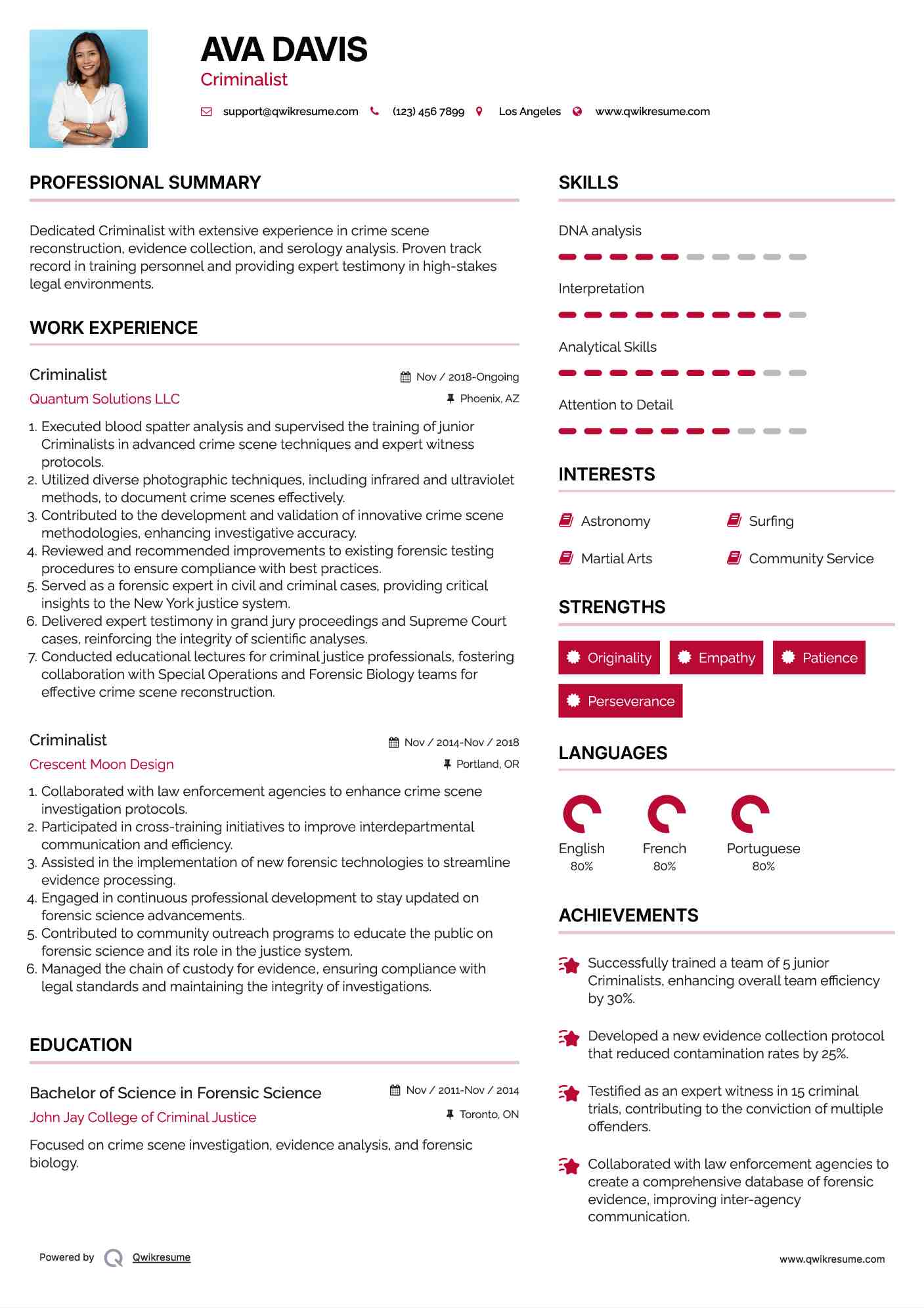 Criminalist Resume Sample