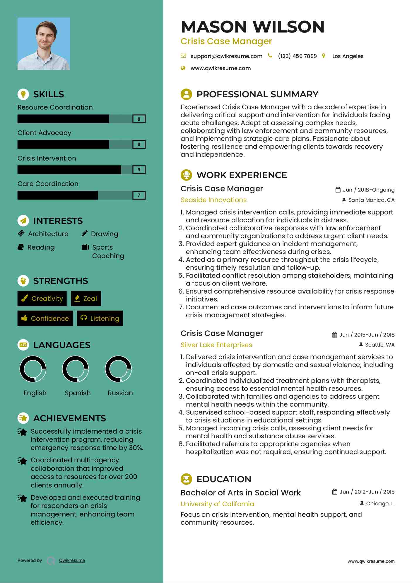 Crisis Case Manager Resume Sample