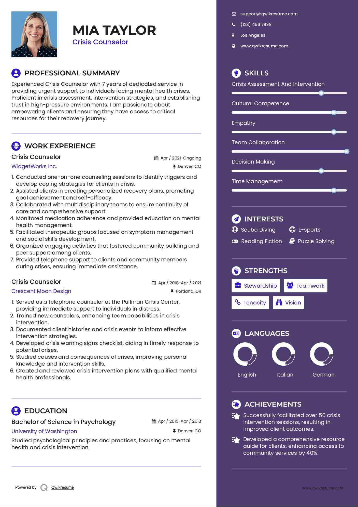 Crisis Counselor Resume Example