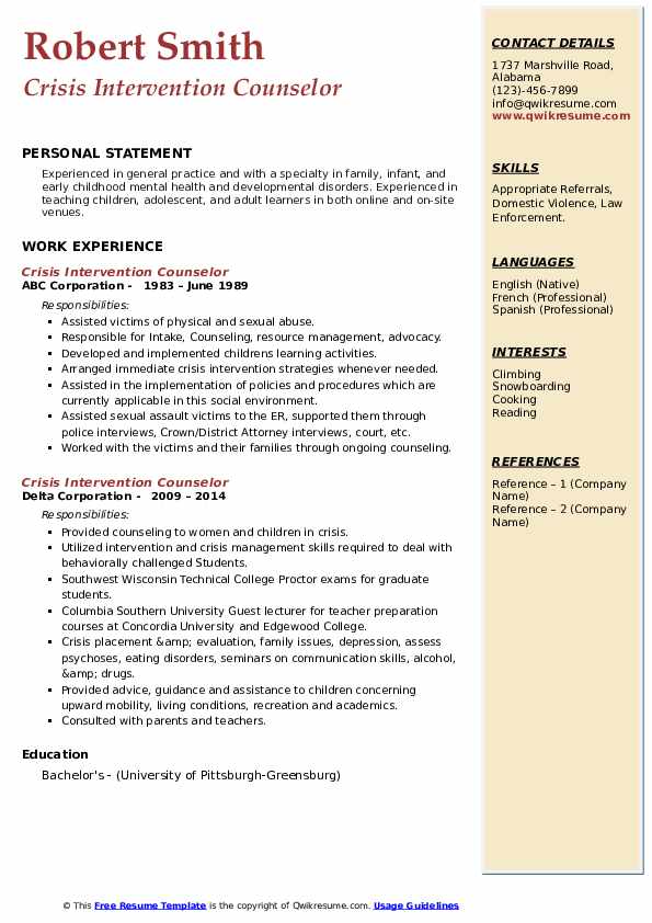 Crisis Intervention Counselor Resume Samples QwikResume