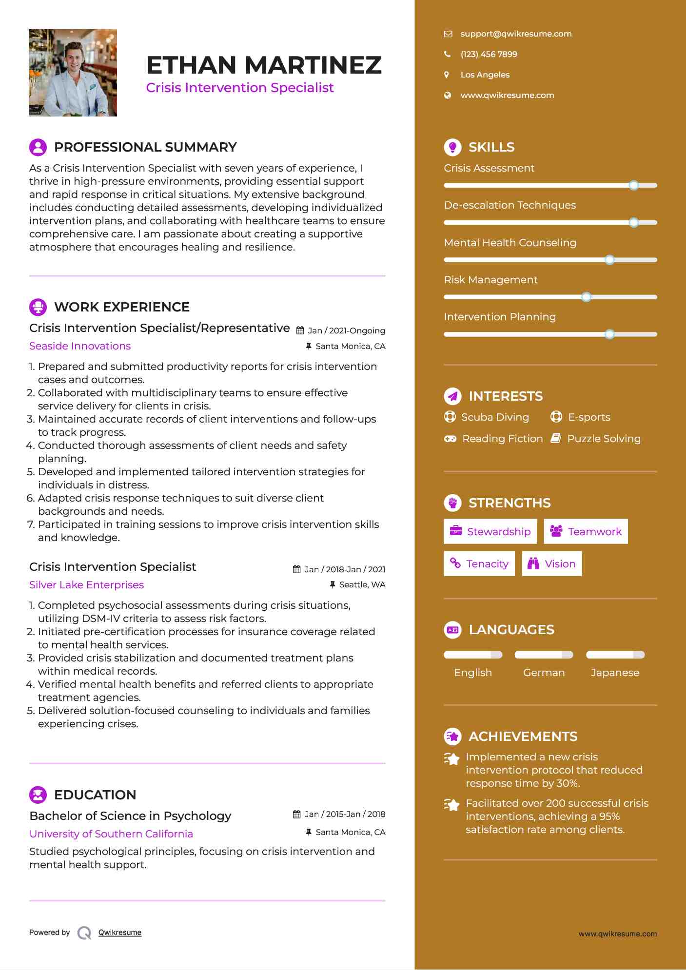 Crisis Intervention Specialist/Representative Resume Sample