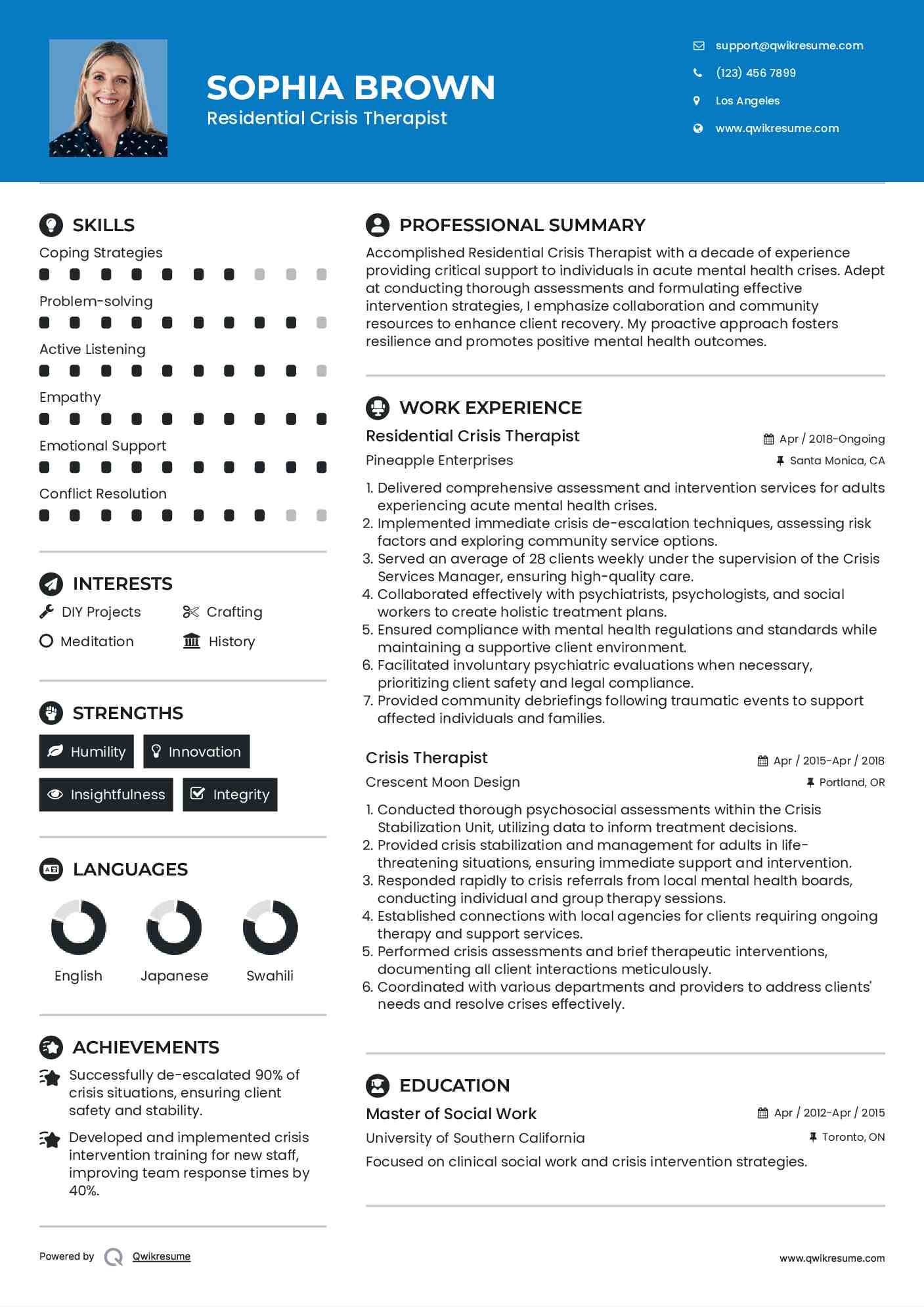 Residential Crisis Therapist Resume Template