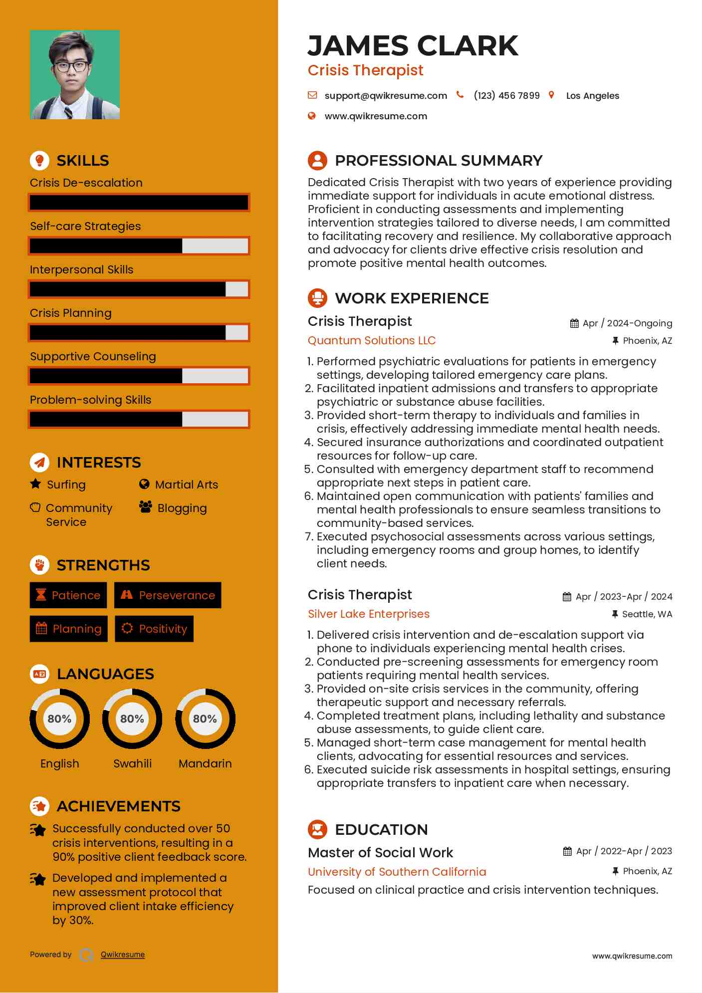 Crisis Therapist Resume Format