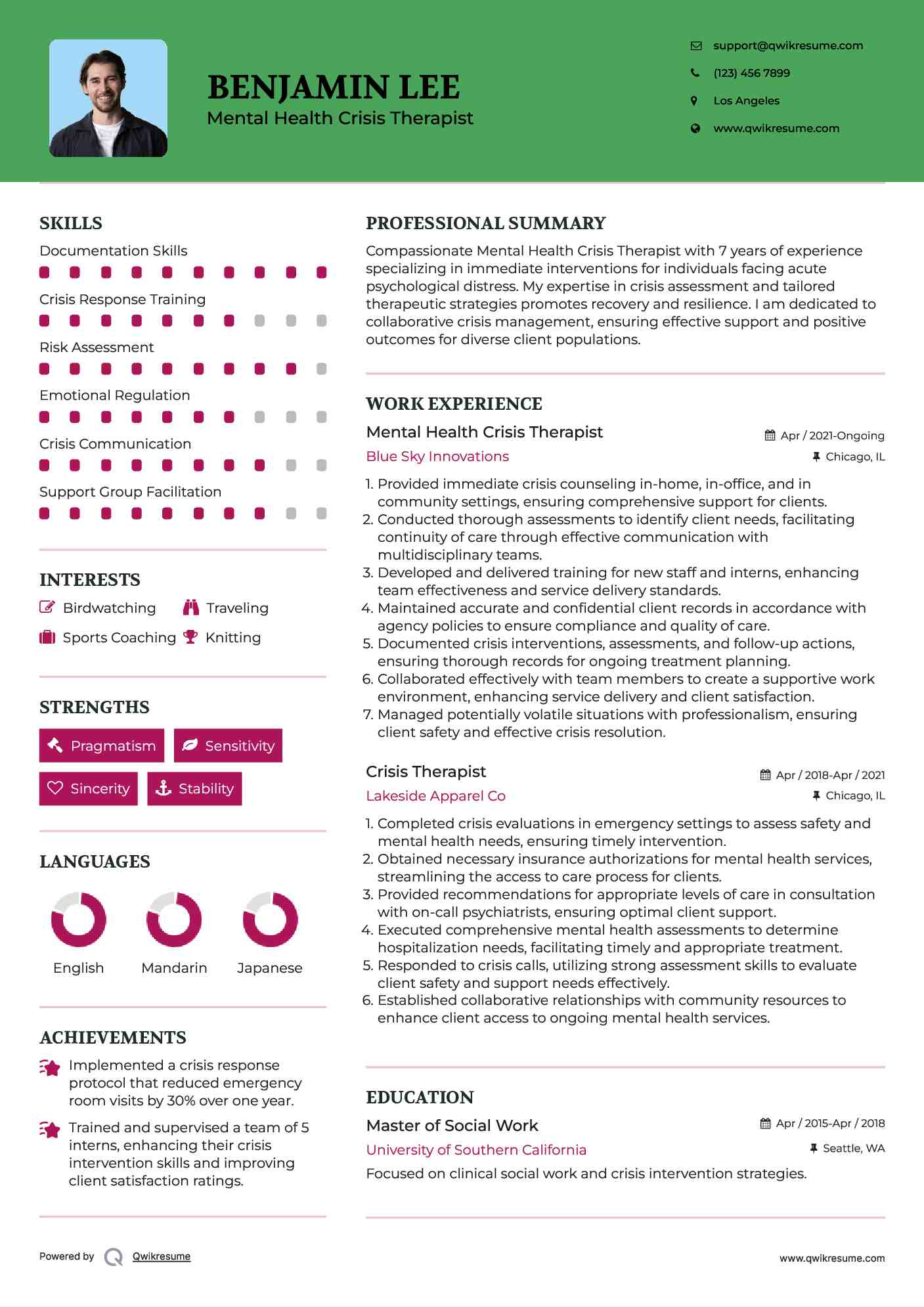 Mental Health Crisis Therapist
 Resume Model