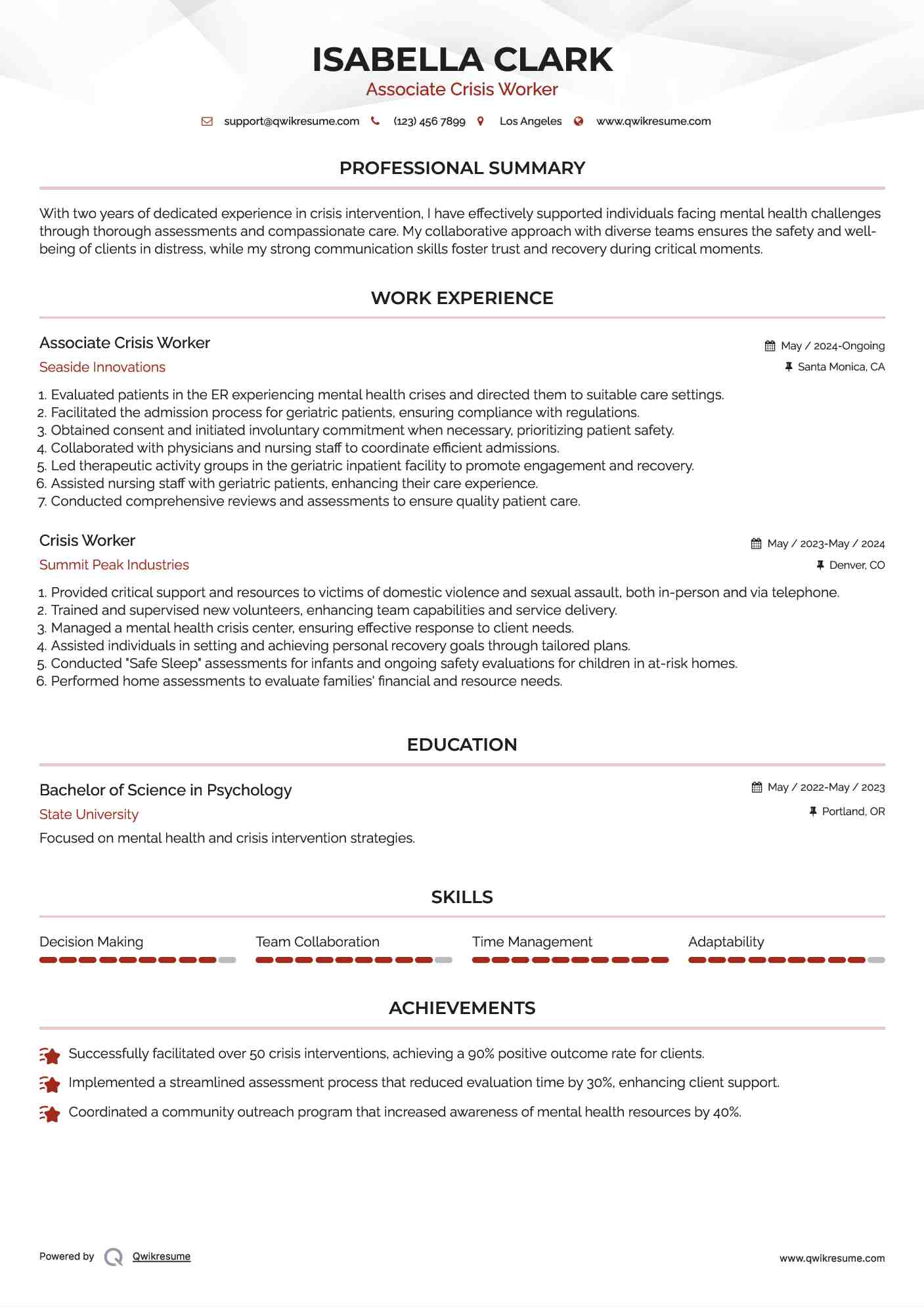 Associate Crisis Worker Resume Model