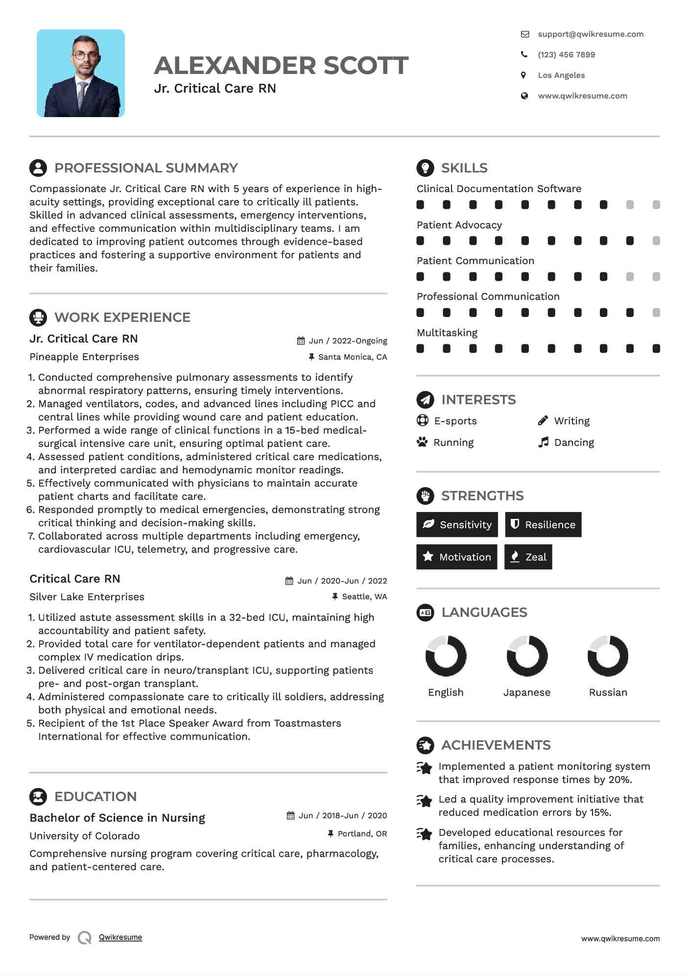 Jr. Critical Care RN Resume Sample