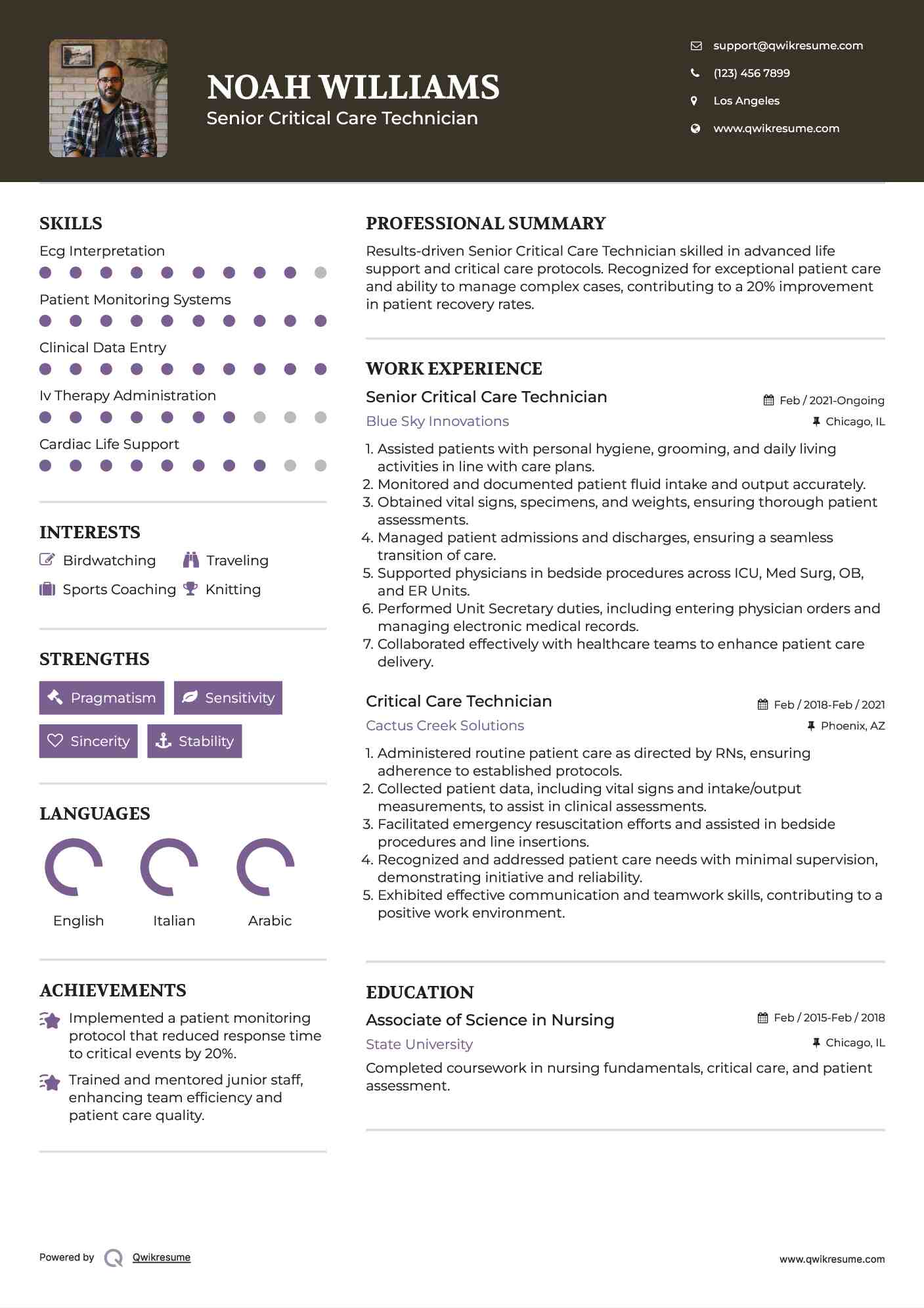 Senior Critical Care Technician Resume Format