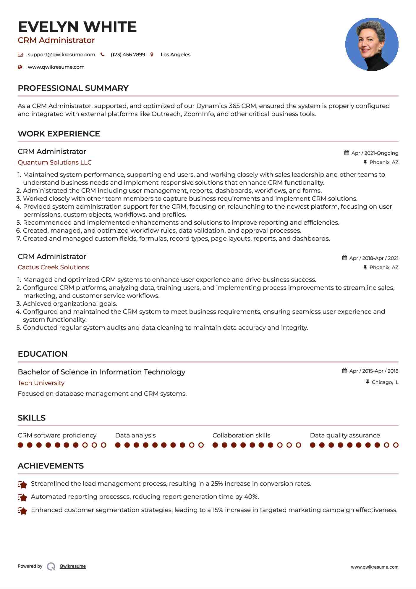 CRM Administrator Resume Example