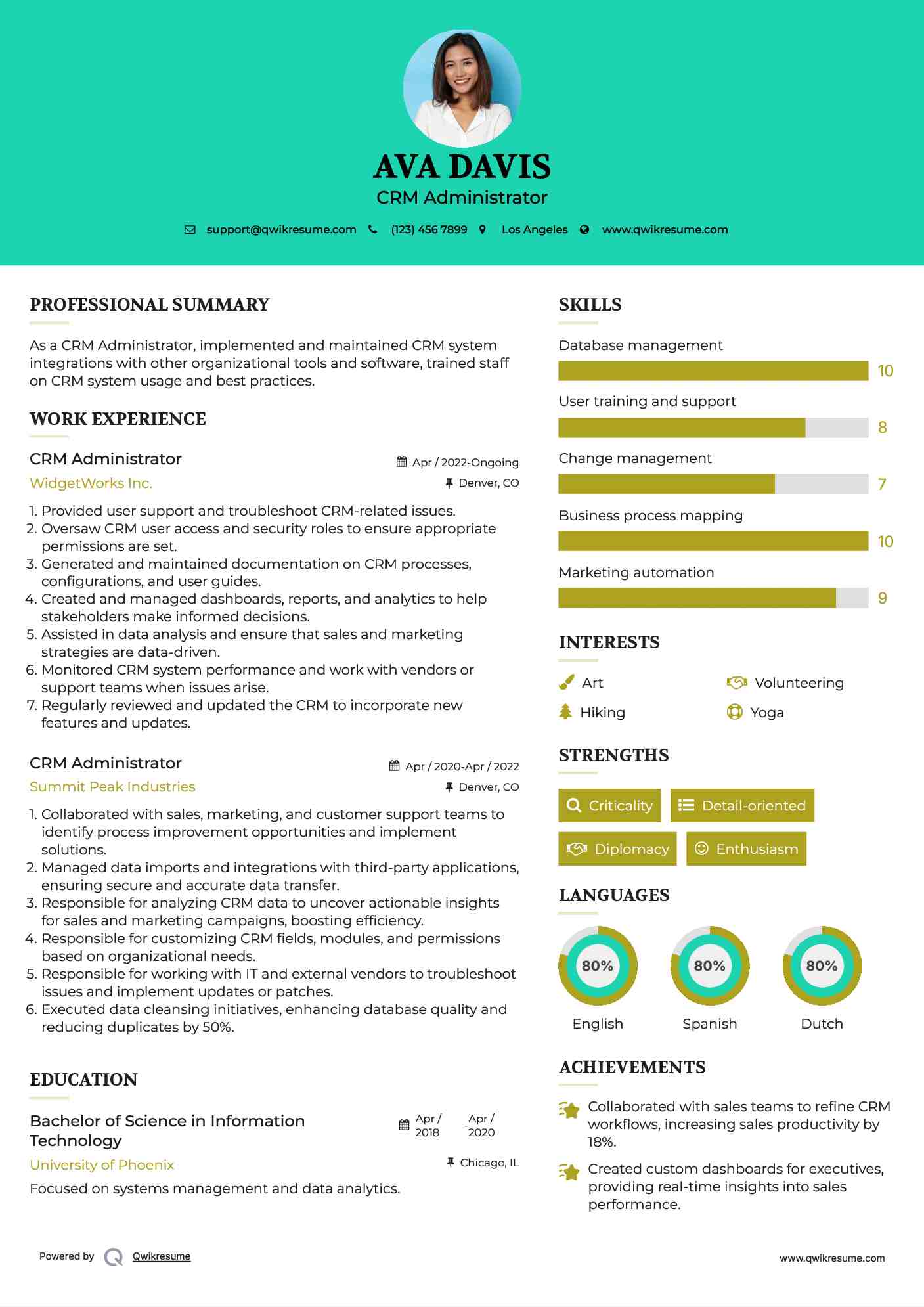 CRM Administrator Resume Example