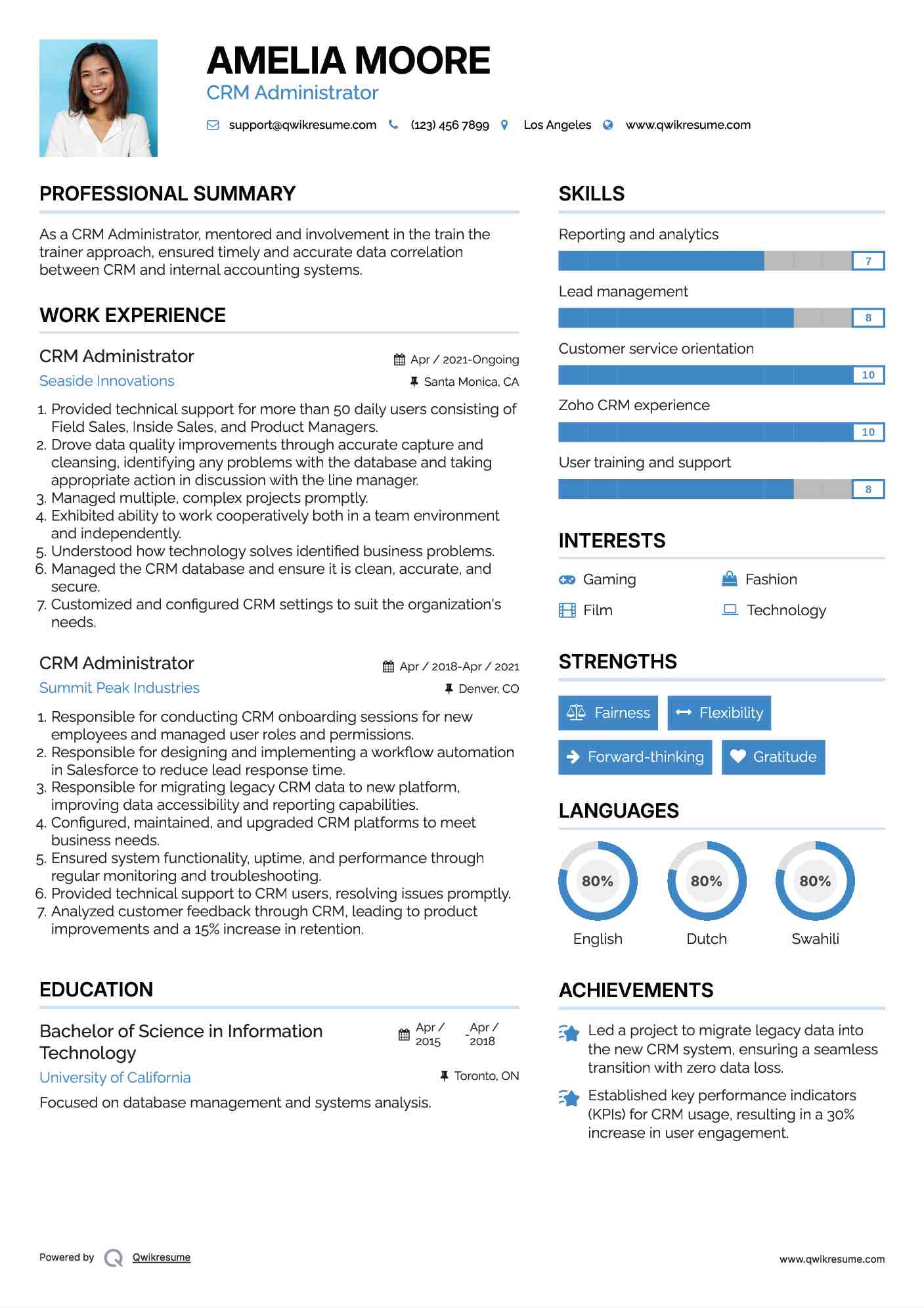 CRM Administrator Resume Format
