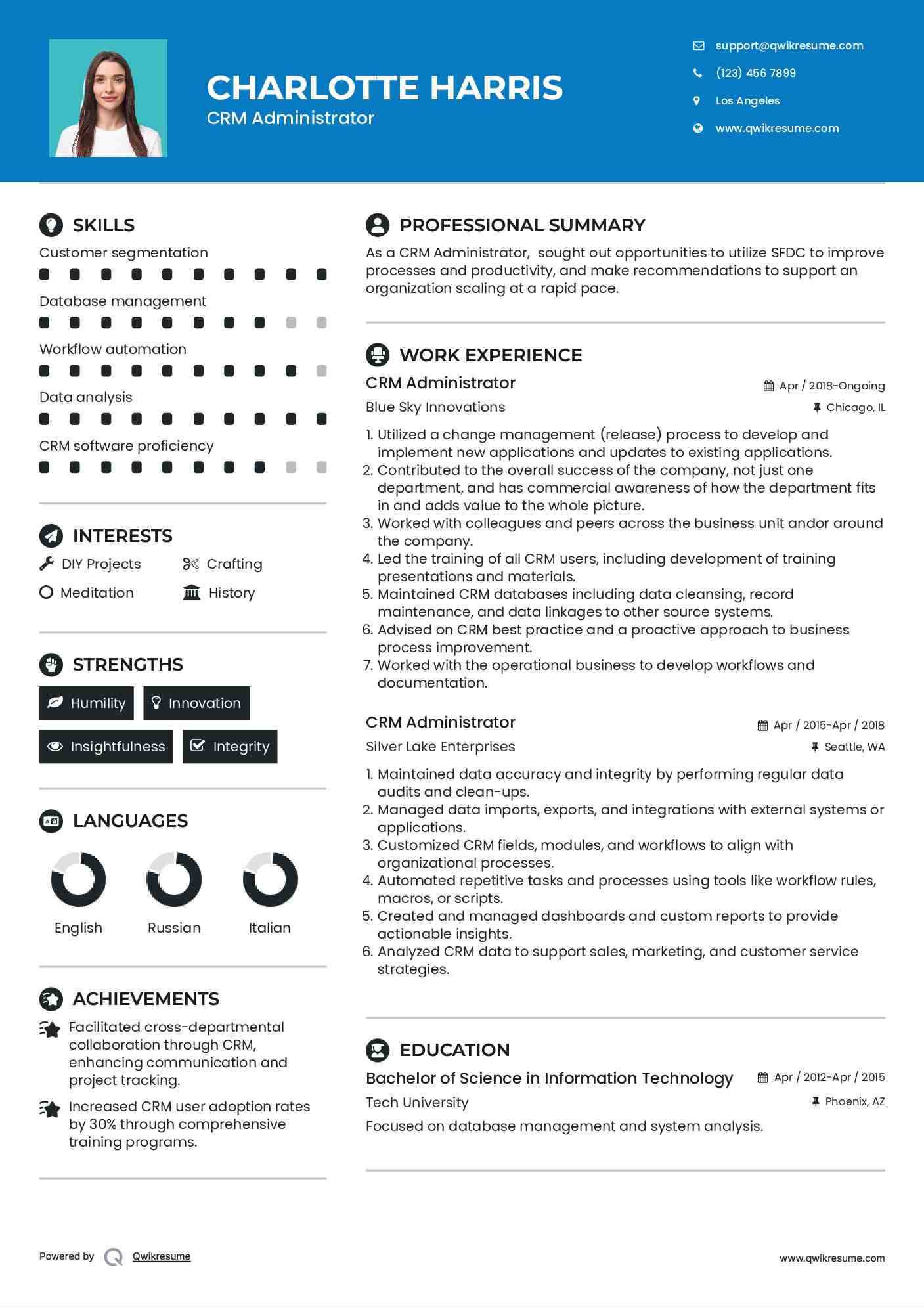 CRM Administrator Resume Format