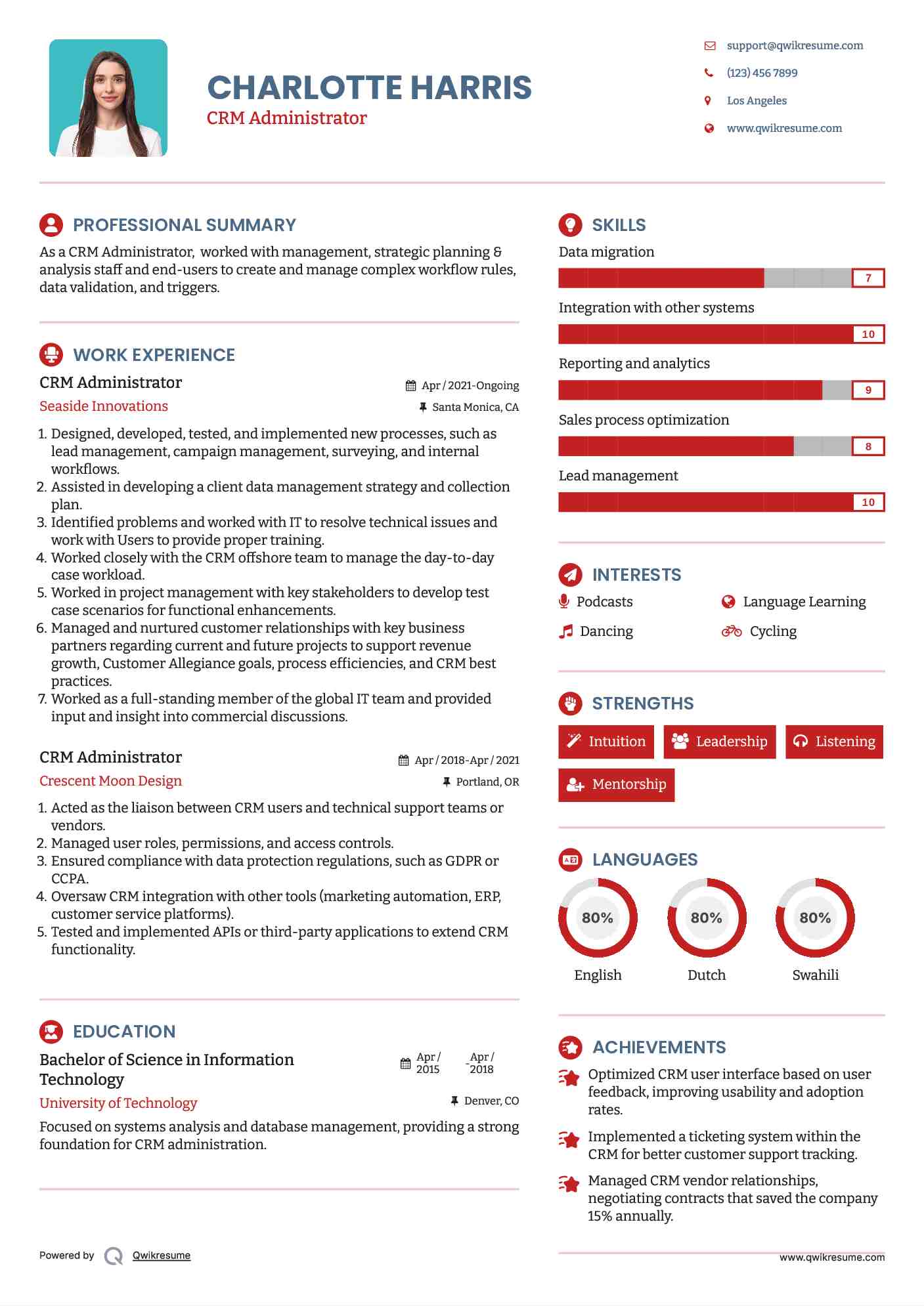CRM Administrator Resume Model