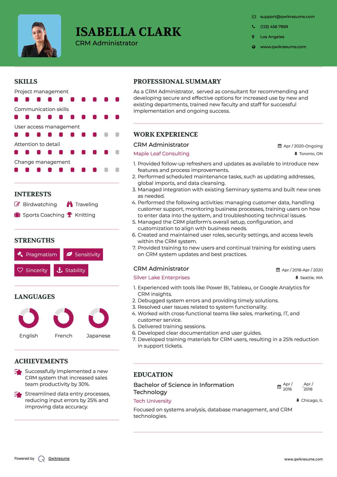 CRM Administrator Resume Example