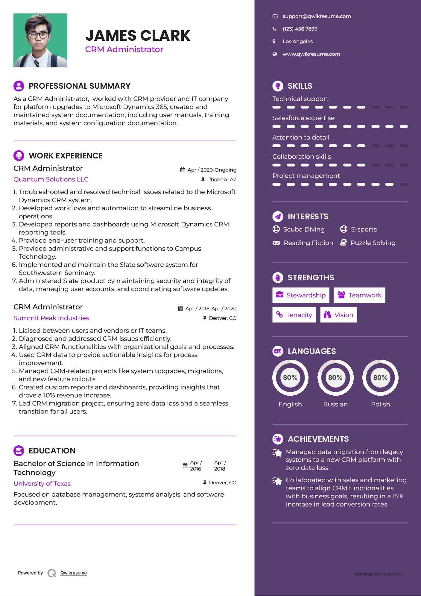 CRM Administrator Resume Template