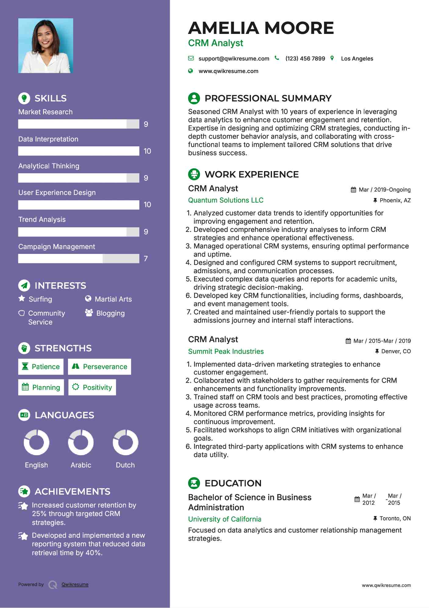 CRM Analyst Resume Example