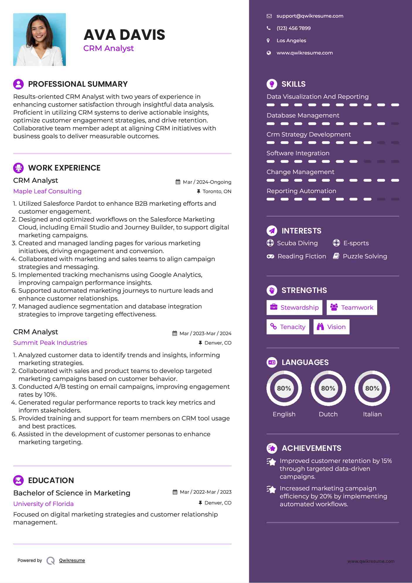 CRM Analyst Resume Example