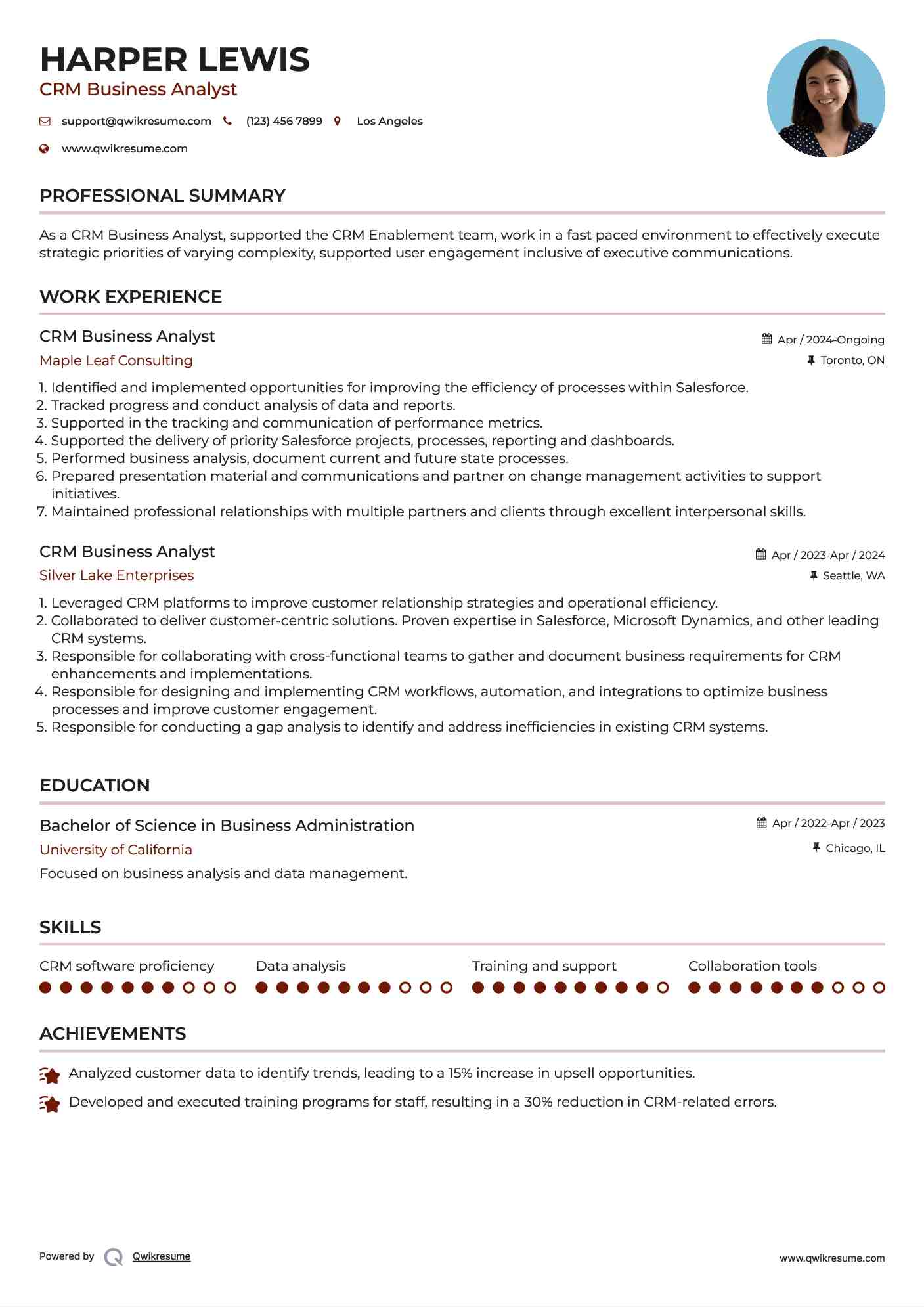 CRM Business Analyst Resume Sample
