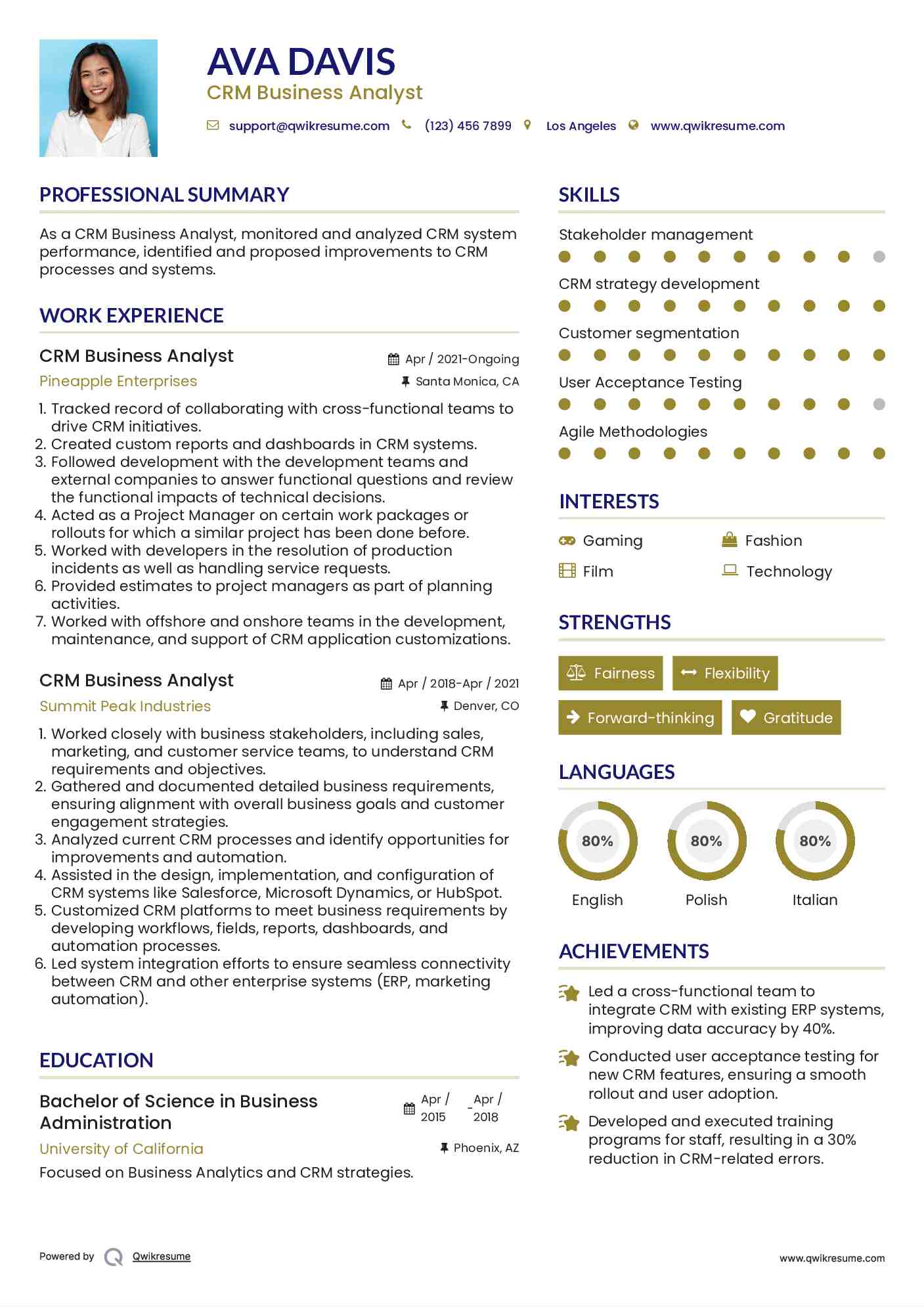 CRM Business Analyst Resume Model