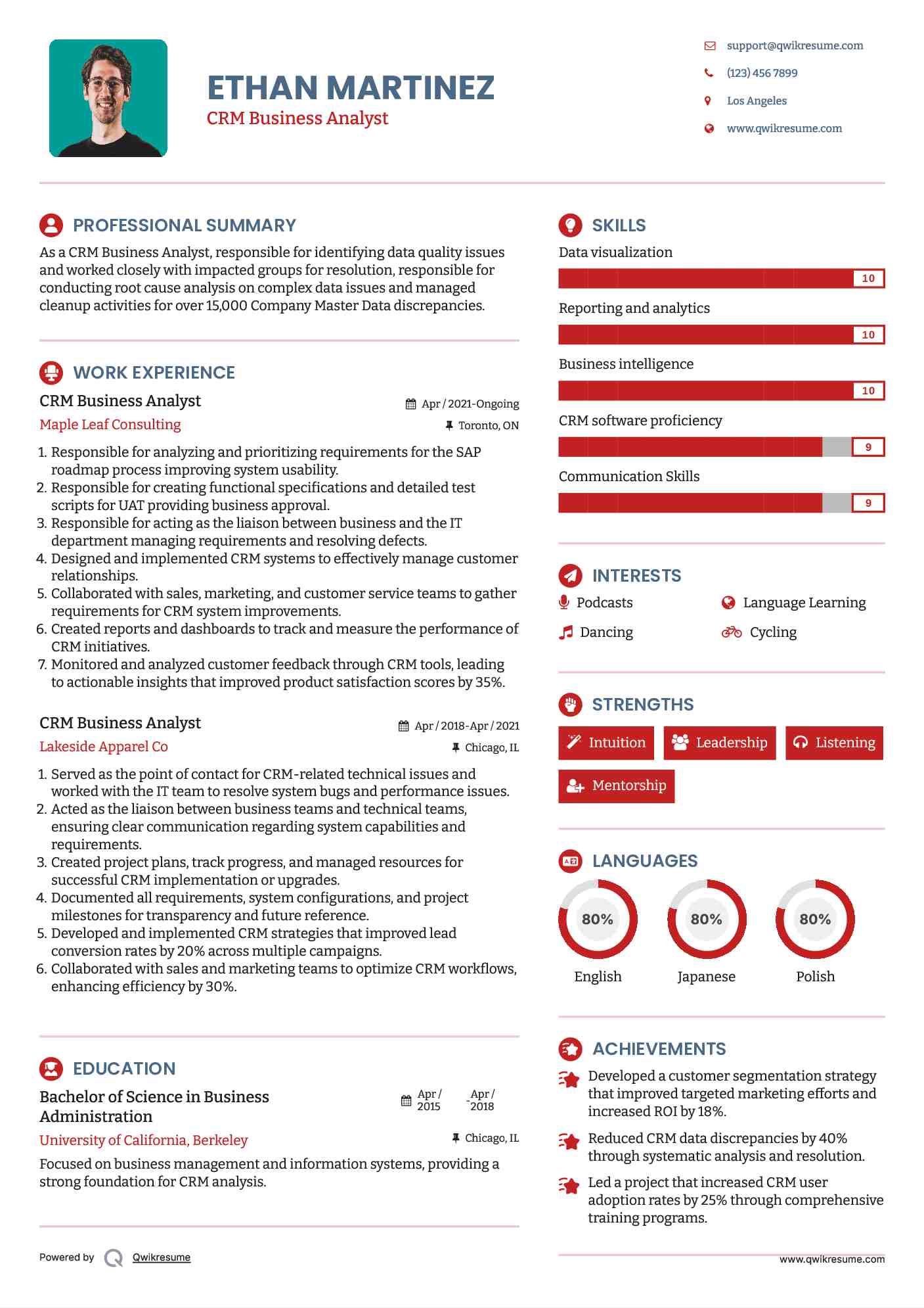 CRM Business Analyst Resume Sample