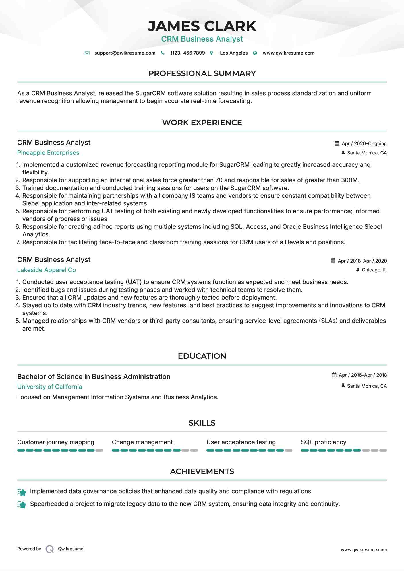 CRM Business Analyst Resume Format