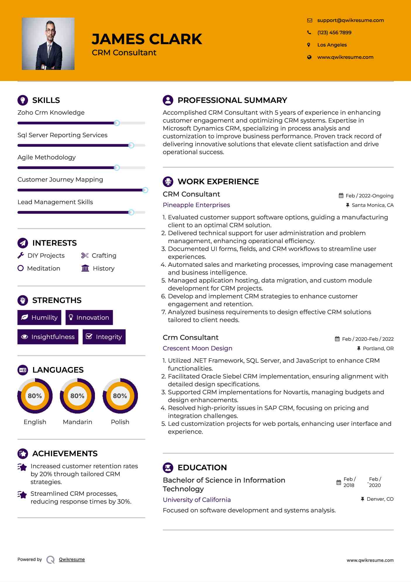 CRM Consultant Resume Samples | QwikResume