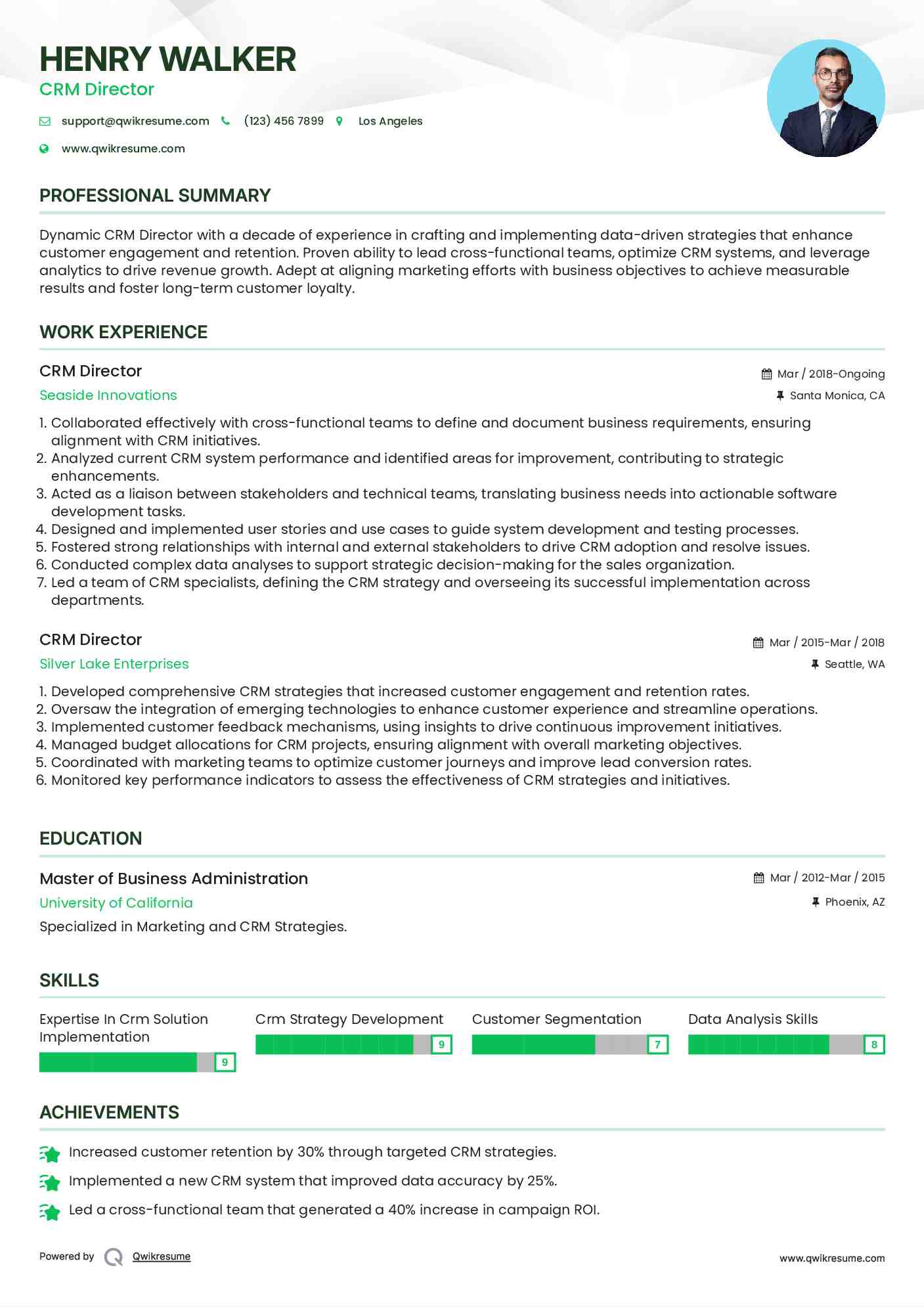 CRM Director Resume Model