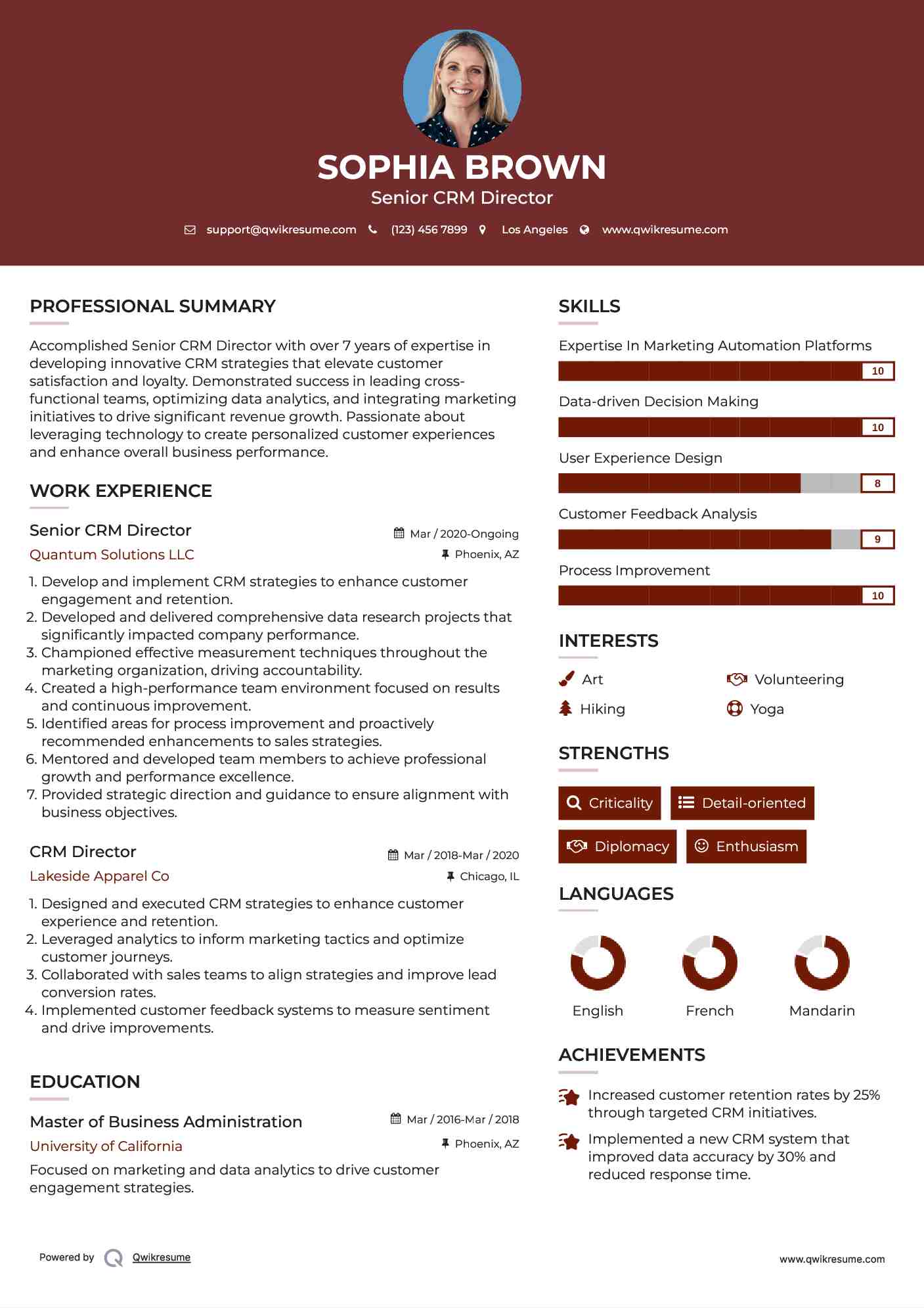 Senior CRM Director Resume Example