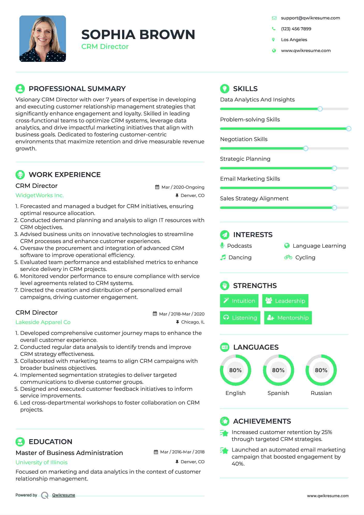 CRM Director Resume Model