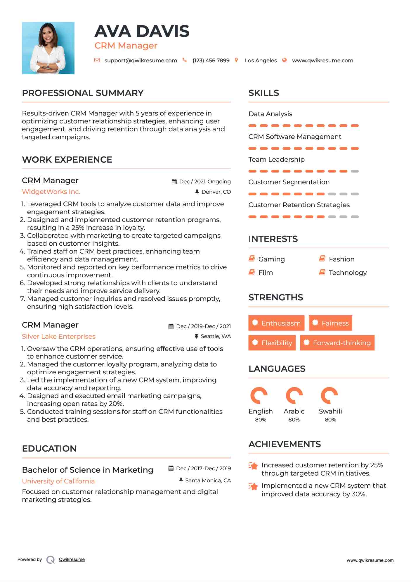 CRM Manager Resume Example