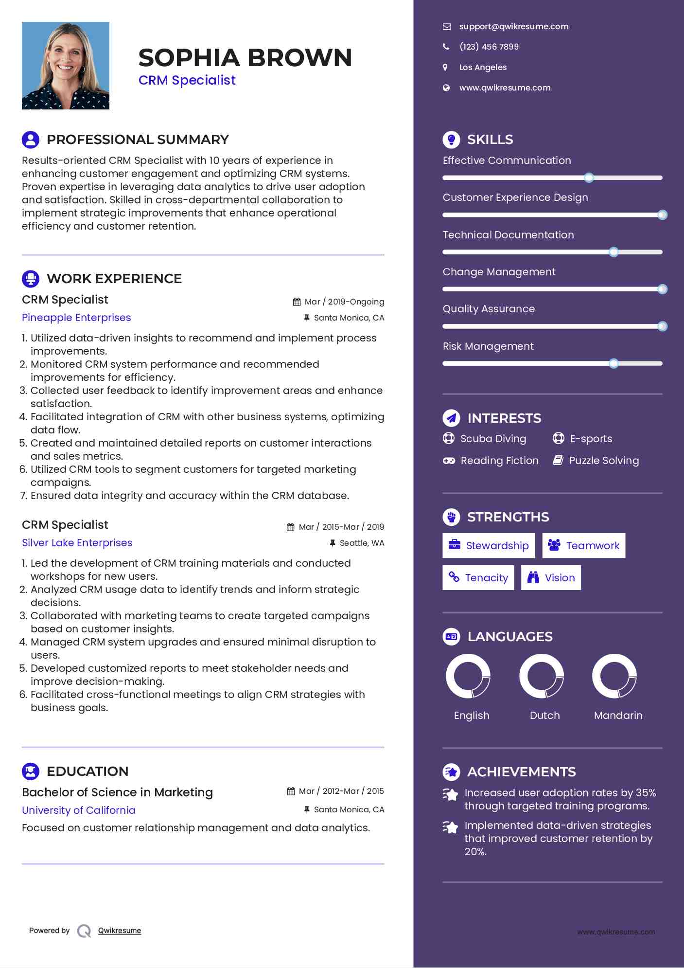CRM Specialist Resume Format