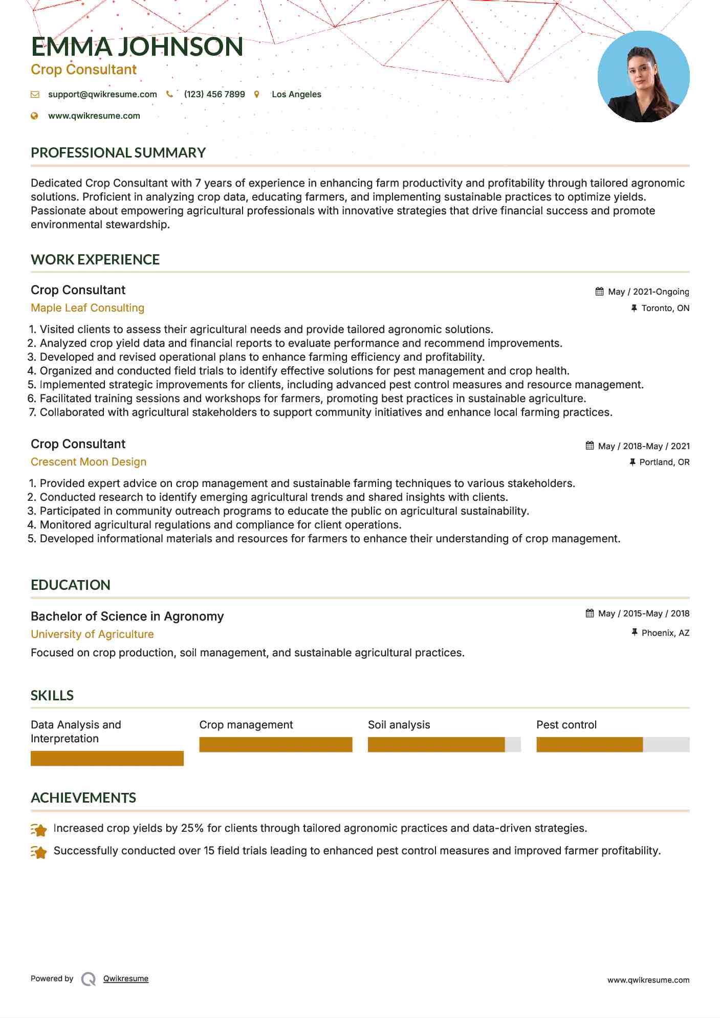 Crop Consultant Resume Model
