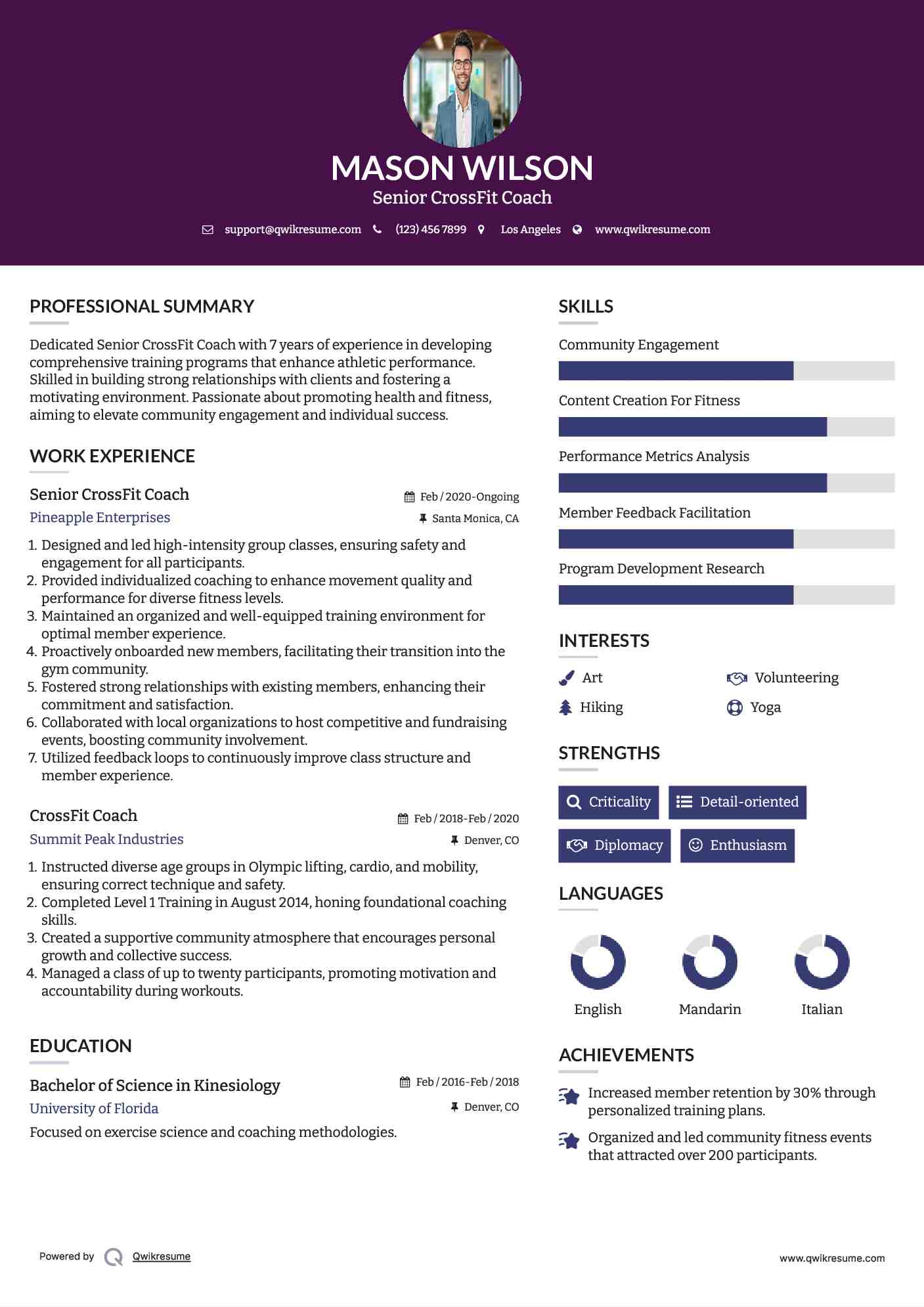 Senior CrossFit Coach Resume Sample