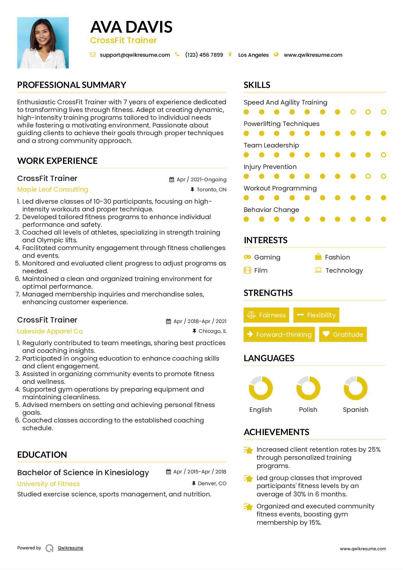 CrossFit Trainer Resume Sample