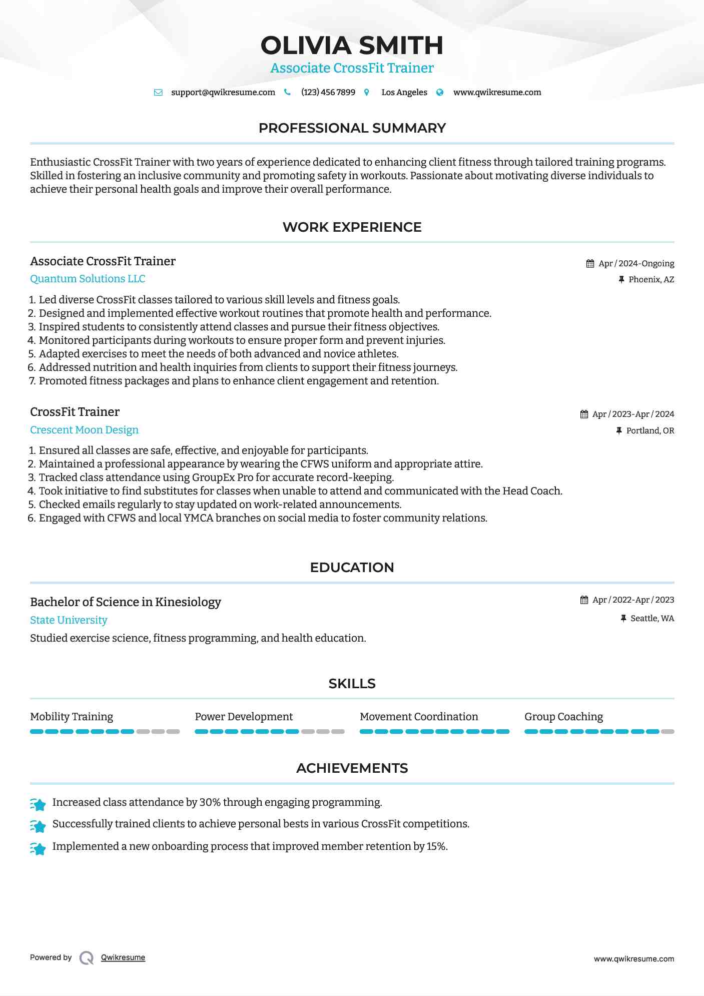 Associate CrossFit Trainer Resume Format