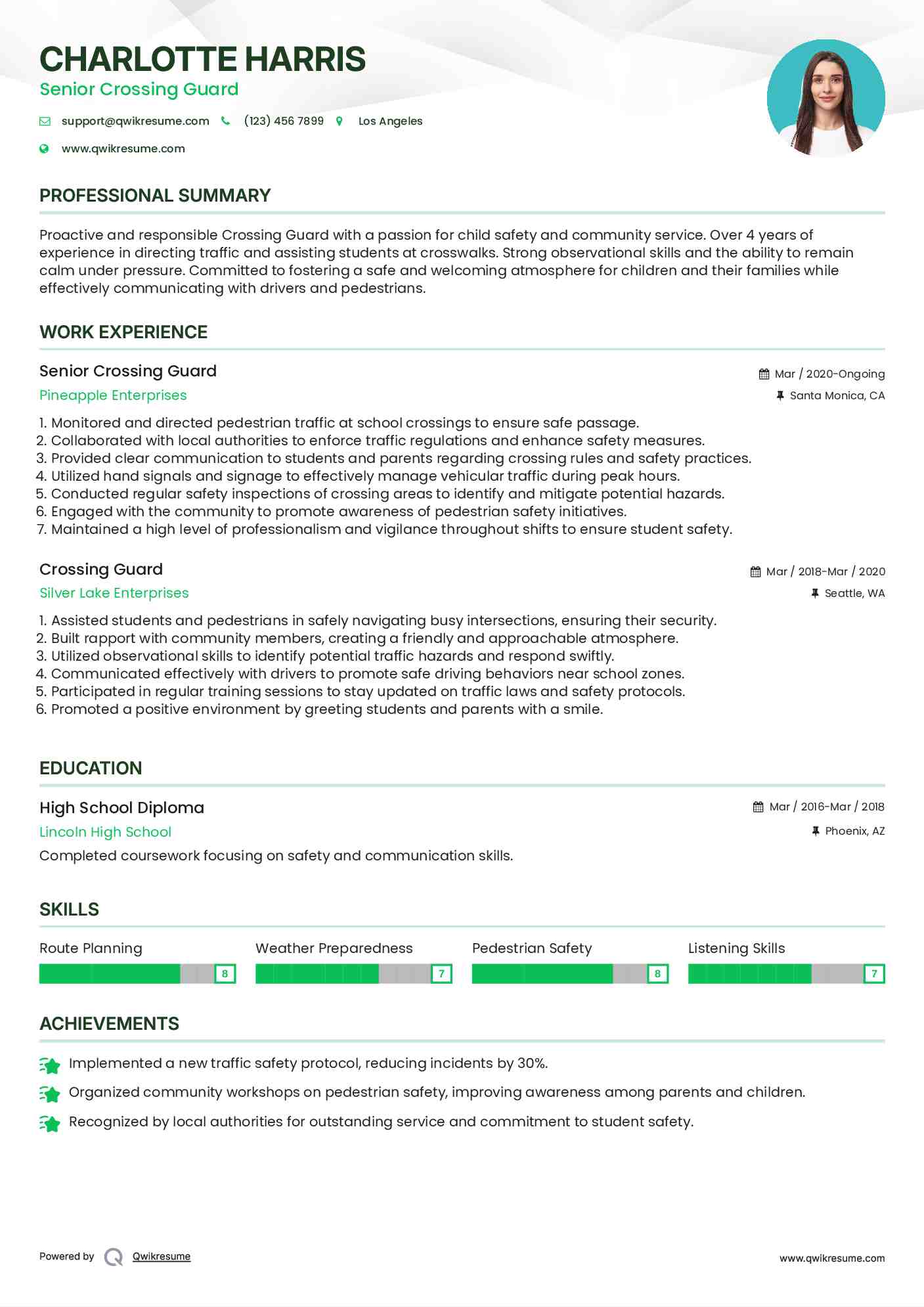 Senior Crossing Guard Resume Model