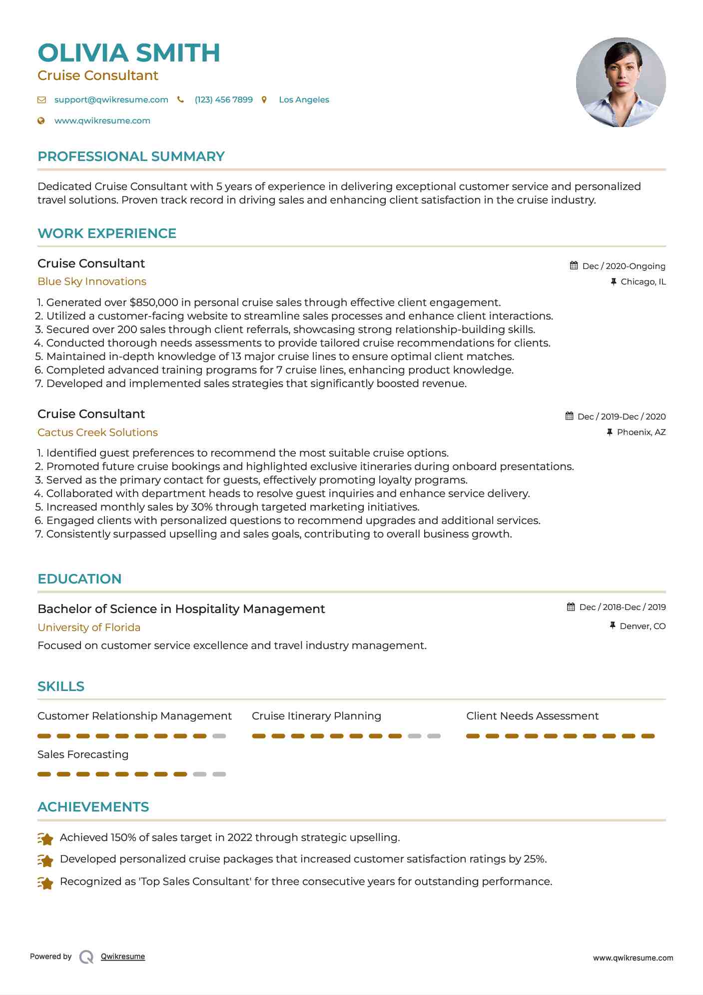 Cruise Consultant Resume Sample